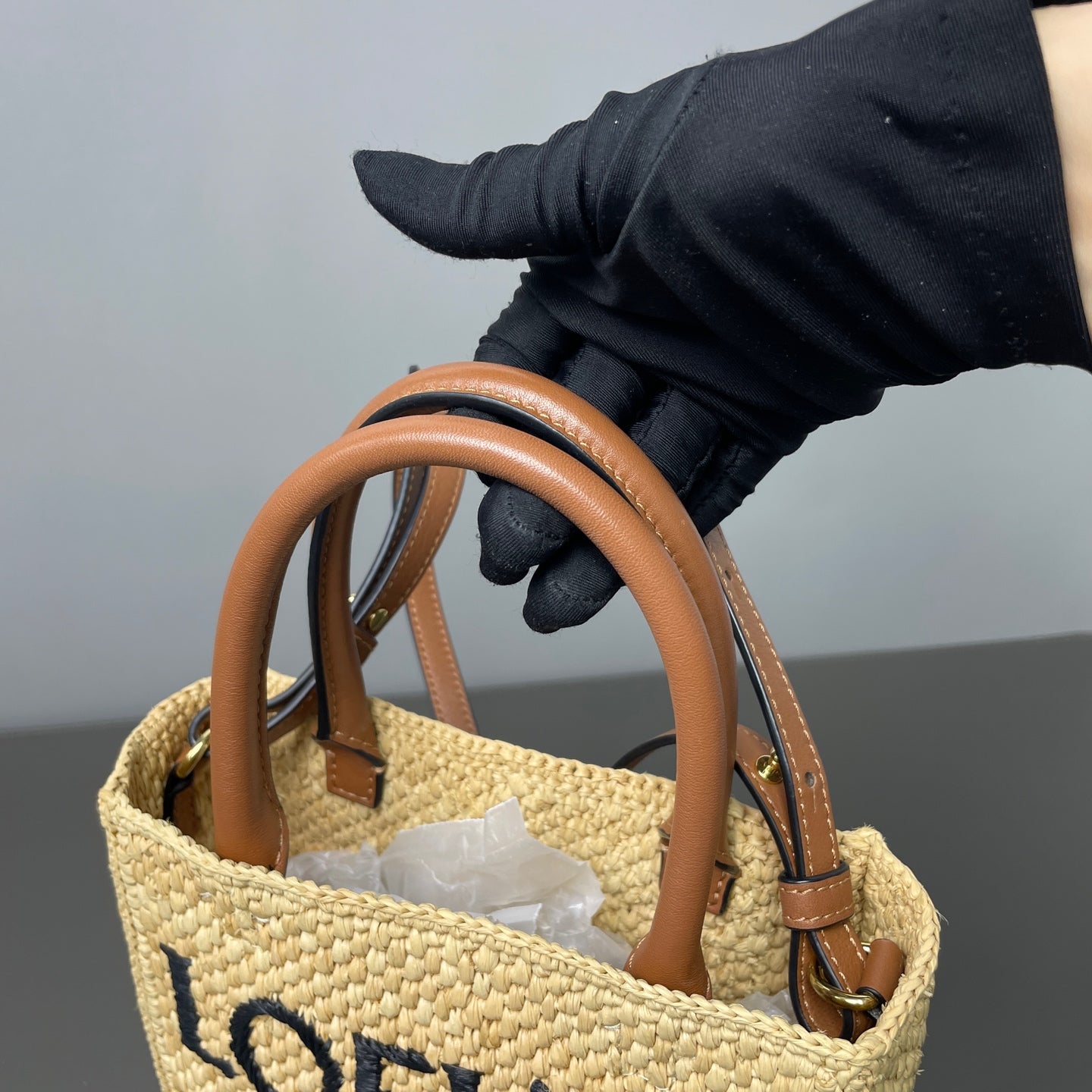 LOEWE - A5 Letter Logo Raffia Tote Bag - Raffia and Calfskin Leather - Beige - (Small)