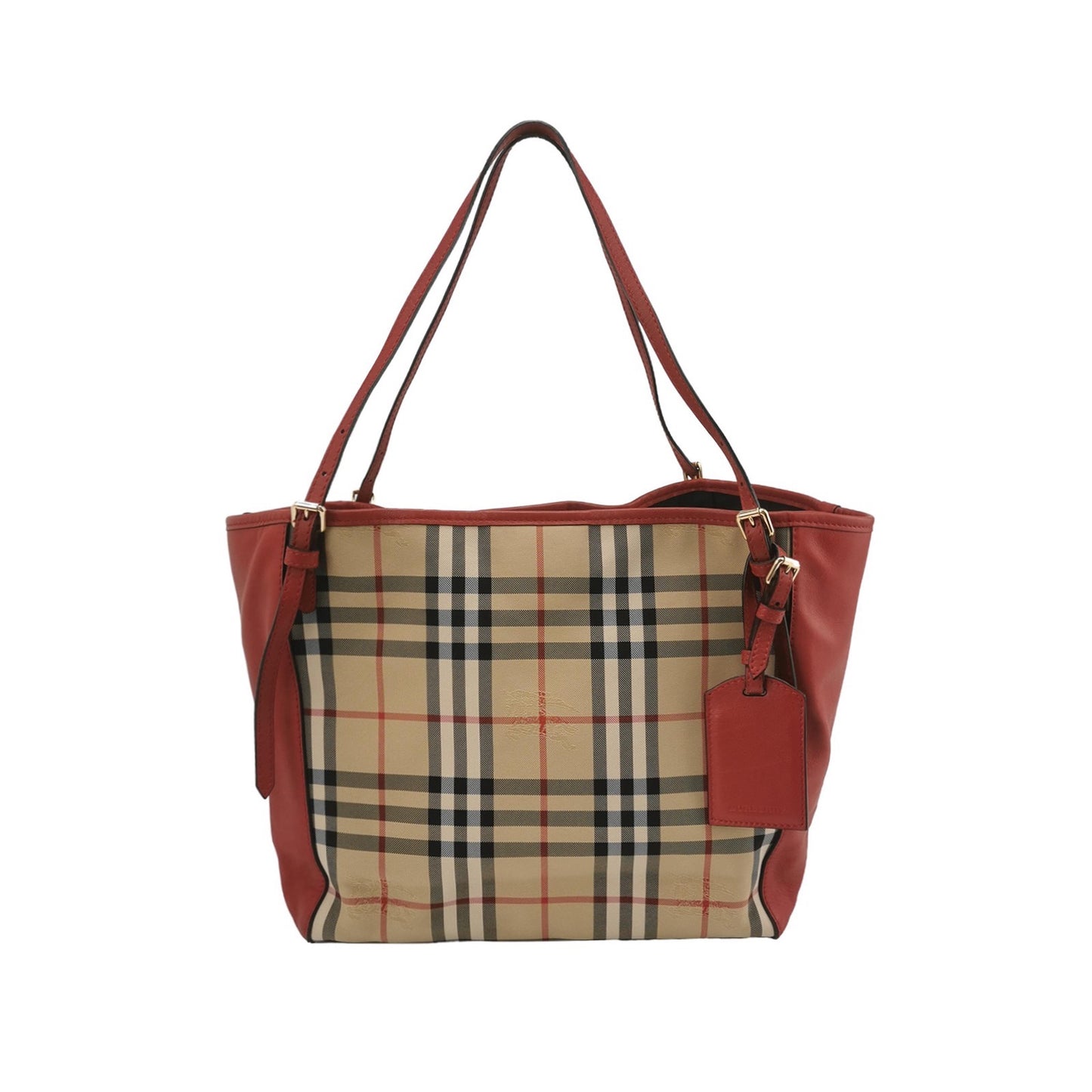 Burberry - Nova Check Leather Trim Tote Bag - Coated canvas with pebbled leather trim - Multicolour (beige, black, red, white, blue check with red leather) - (Medium)