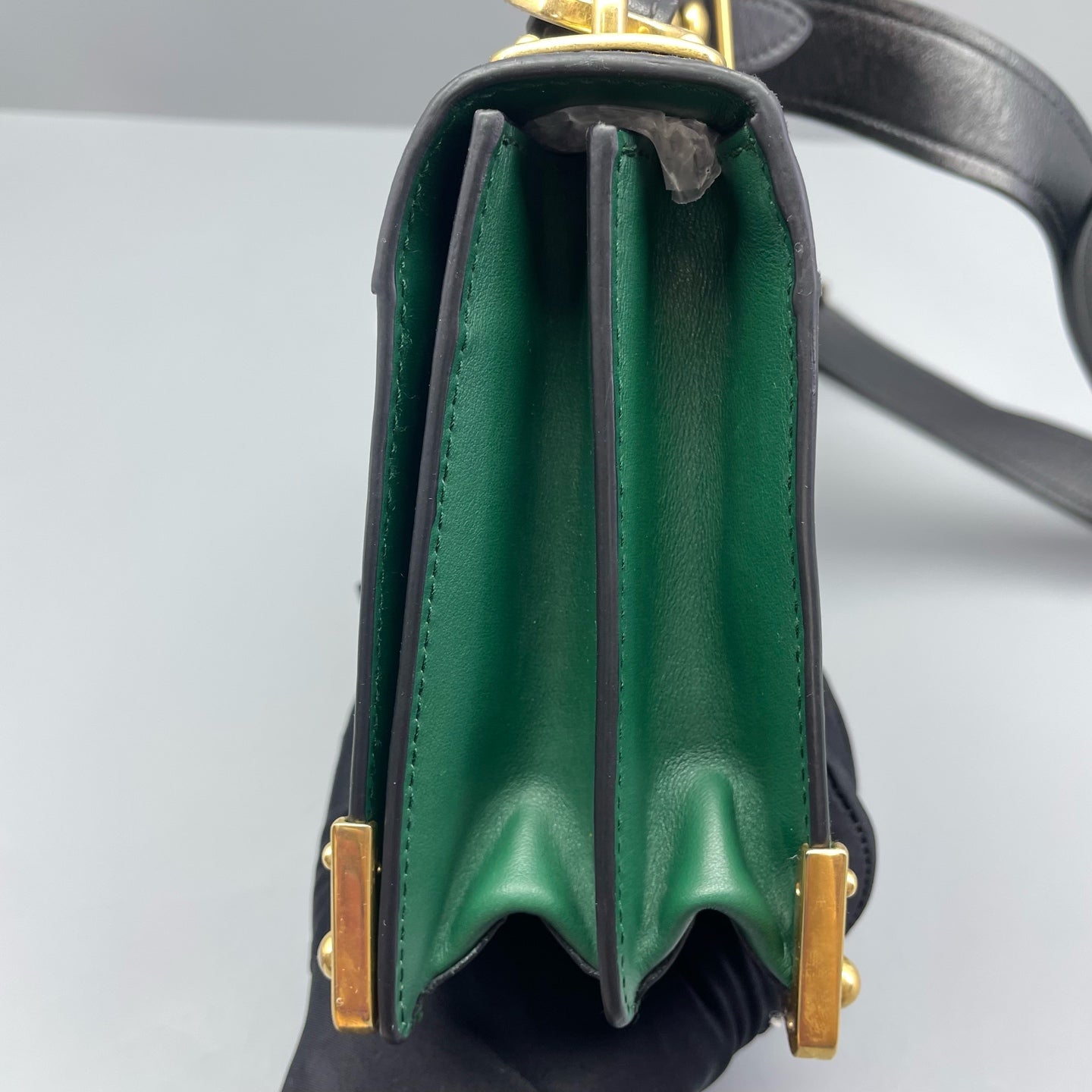 Prada - Cahier - Smooth calfskin leather with Saffiano leather accents - Green with Black accents - (mini)