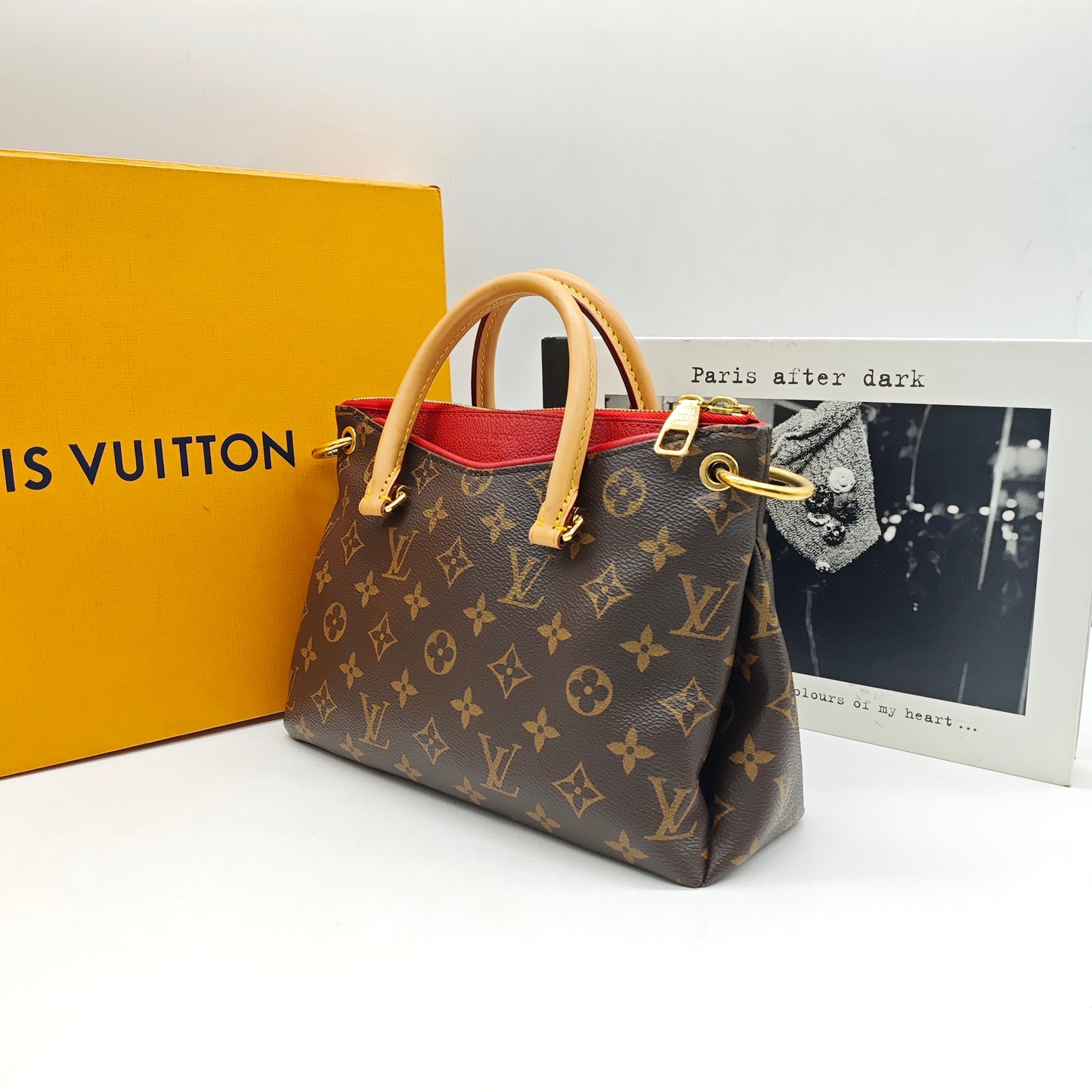 Louis Vuitton - Pallas Monogram - Monogram coated canvas with Vachetta leather trim and red leather lining - Brown with Red Accents - (Small)