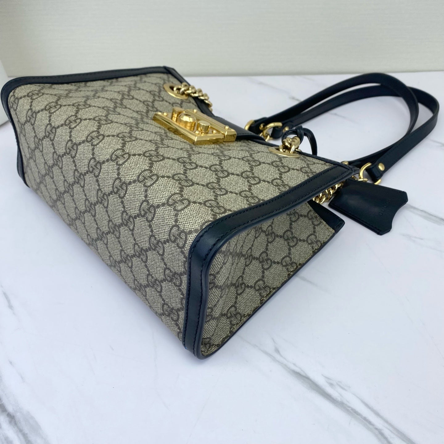 Gucci - Padlock Small Tote - GG Supreme canvas with leather trim - Black - (Small)