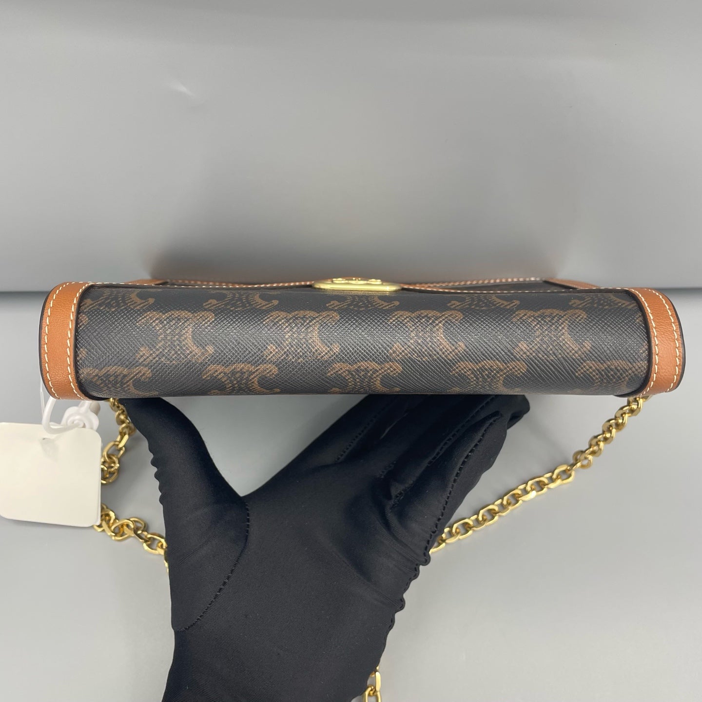Celine - Triomphe WOC Envelope Chain Bag - Triomphe coated canvas with calfskin leather trim - Brown - (mini)