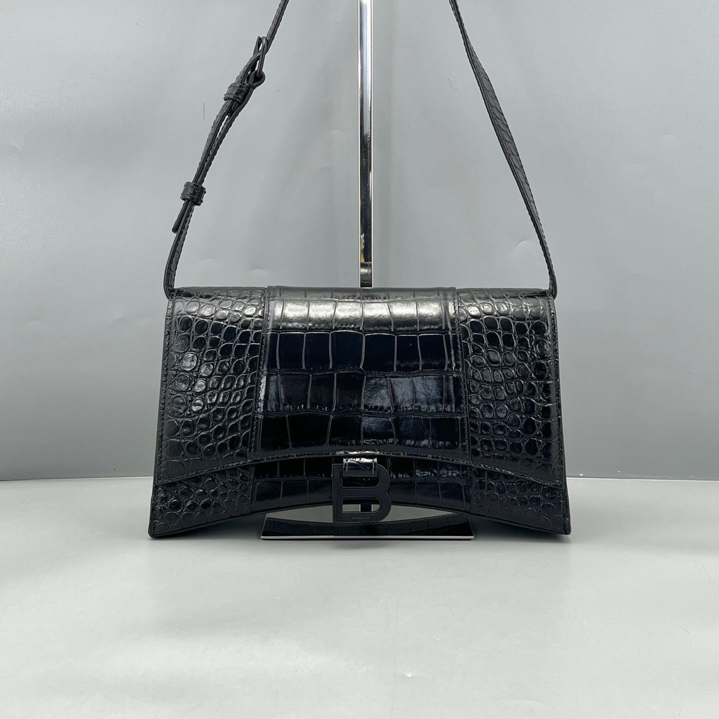 Balenciaga - Hourglass Mini - Calfskin leather with crocodile embossing - Black - (mini)