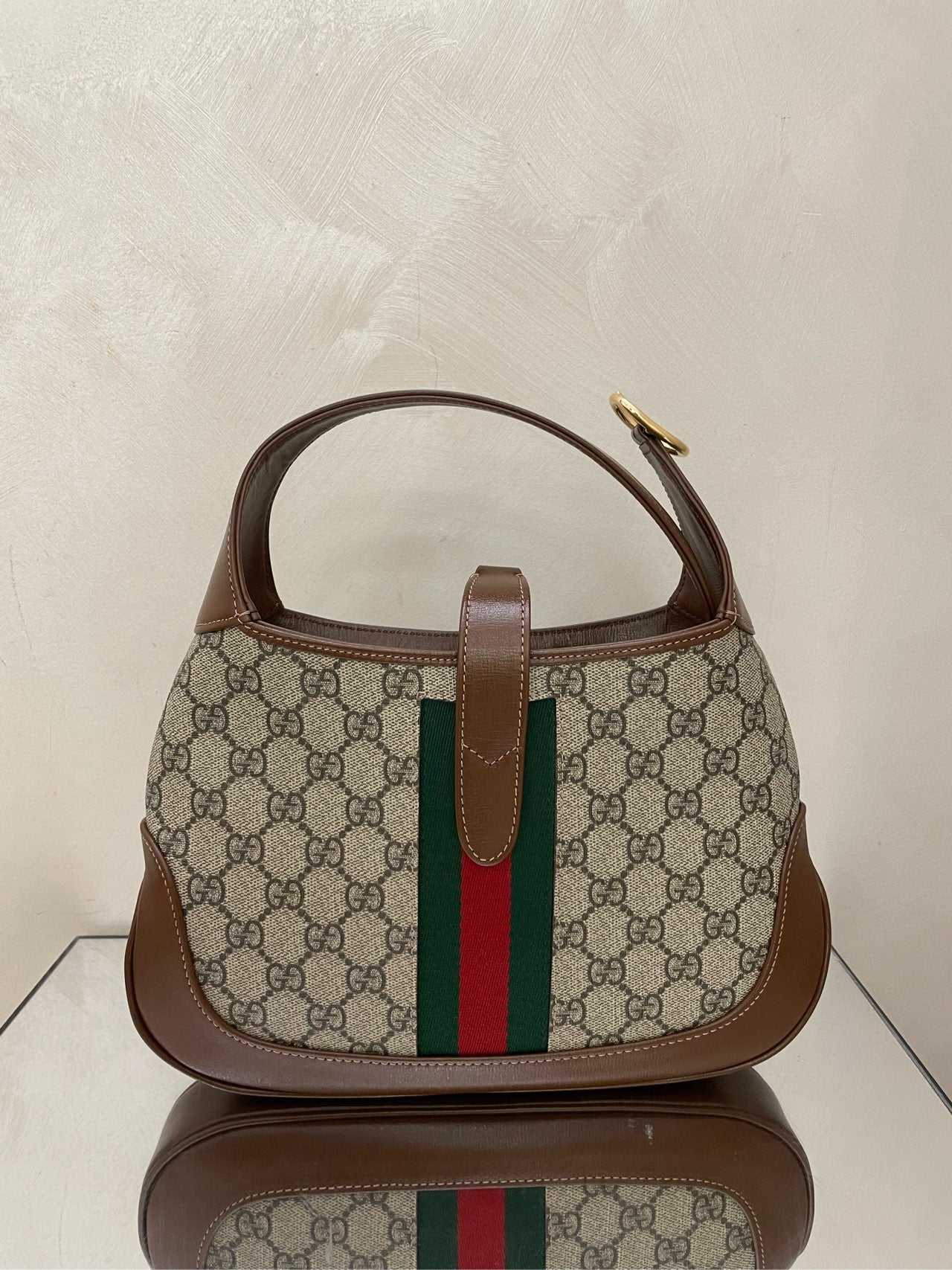 Gucci - Jackie 1961 - GG Supreme canvas with leather trim - Beige with brown accents and green/red web - (small)