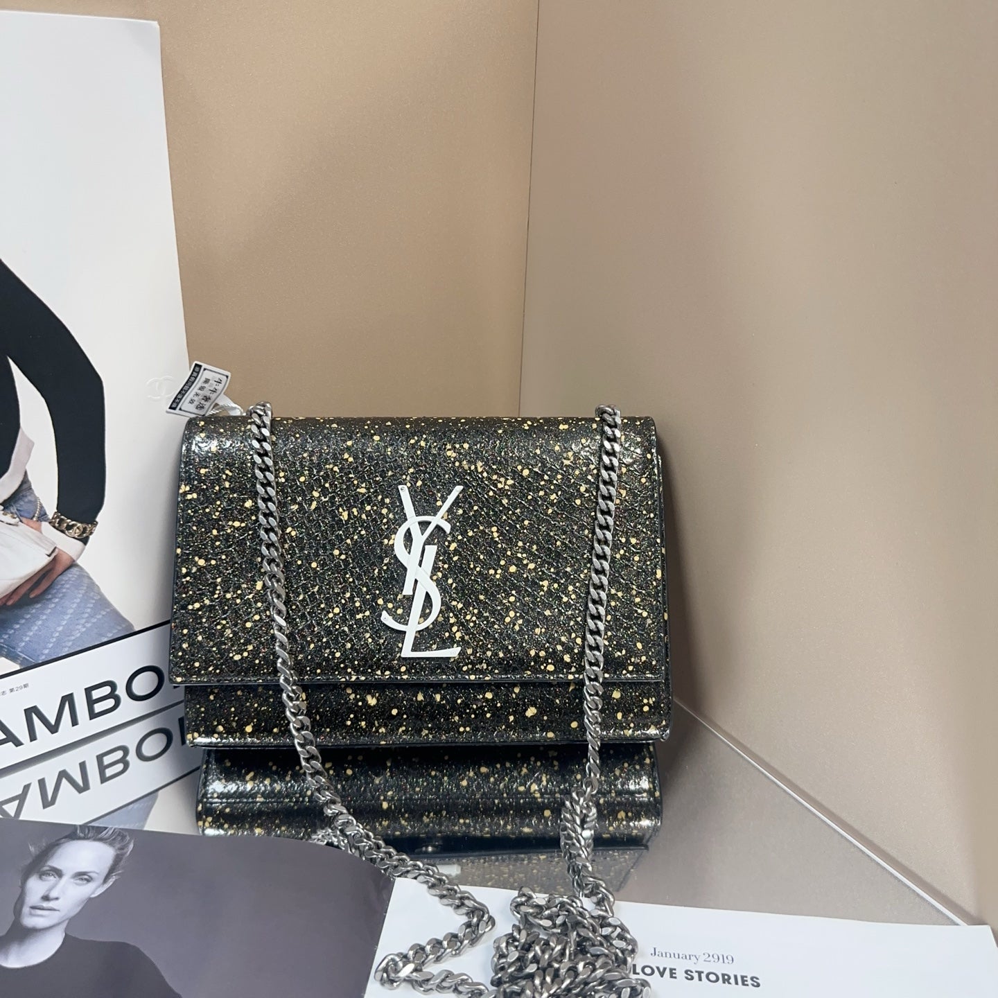 Saint Laurent - Kate - Embossed leather with faux snakeskin effect - Black - (mini)