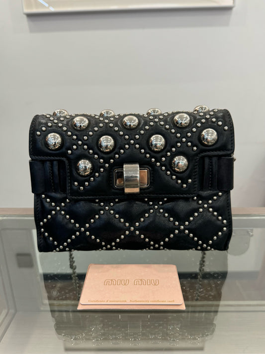 Miu Miu - 5BD059 Nappa Borchie Shoulder Bag - Nappa leather - Black - (mini)