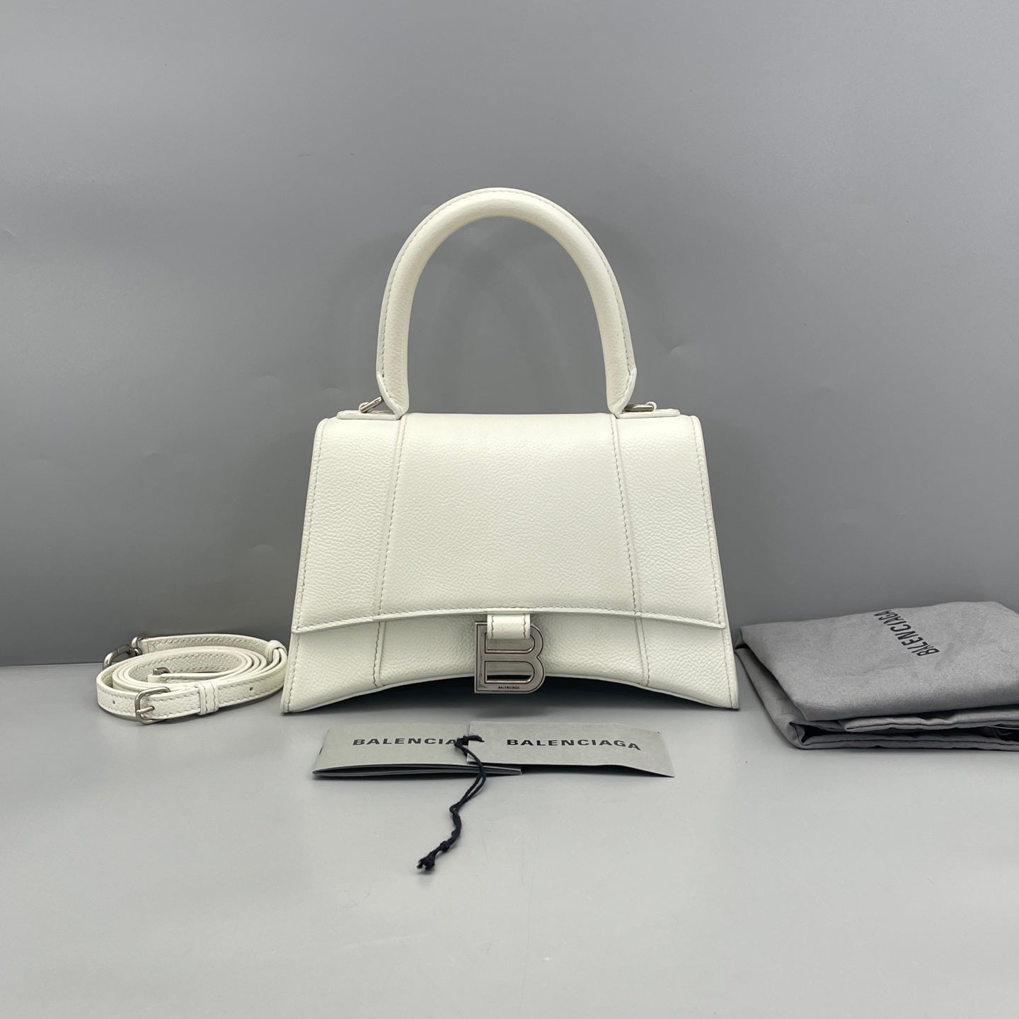 Balenciaga - Hourglass S Top Handle Bag - Leather - White with Silver-tone Hardware - (small)