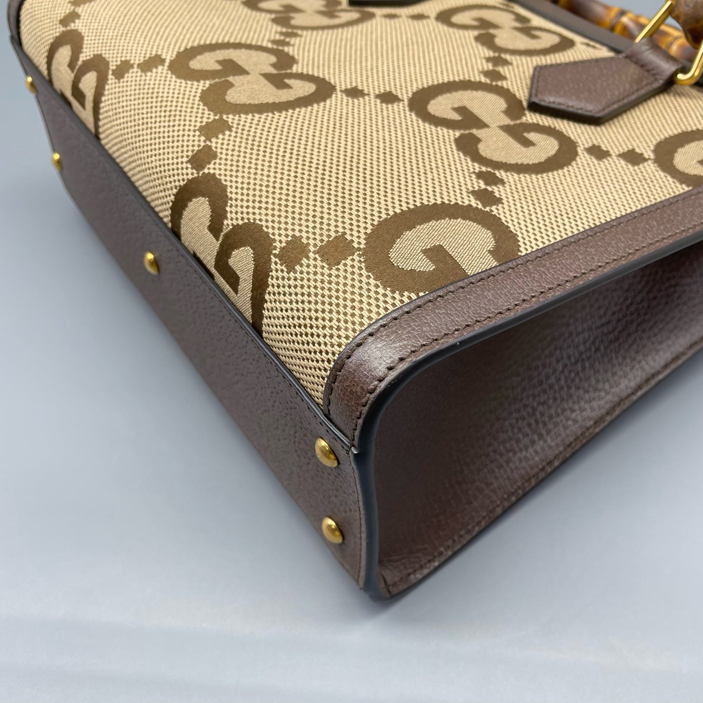 Gucci - Diana Bamboo Tote - GG Supreme canvas with dark brown leather trim and natural bamboo handles - Brown - (mini)