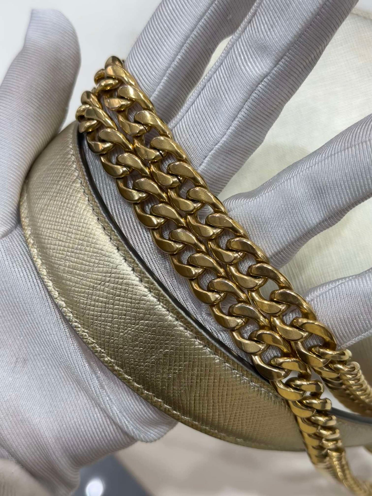 Prada - Saffiano Leather Wallet on Chain - Saffiano leather - Gold - (mini)