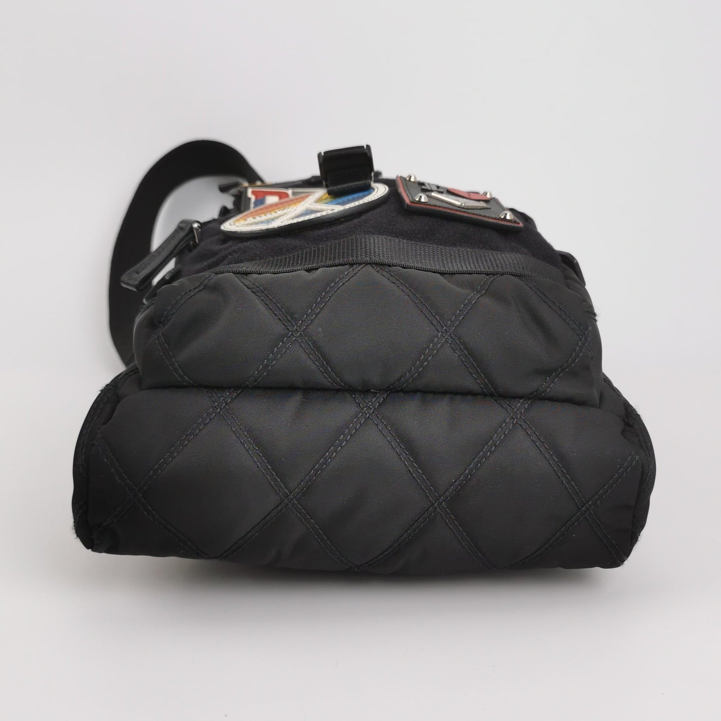 Prada - 2VZ013 Badge Style Chest/Crossbody Bag - Tessuto Nylon with Saffiano Leather Accents - Black - (medium)
