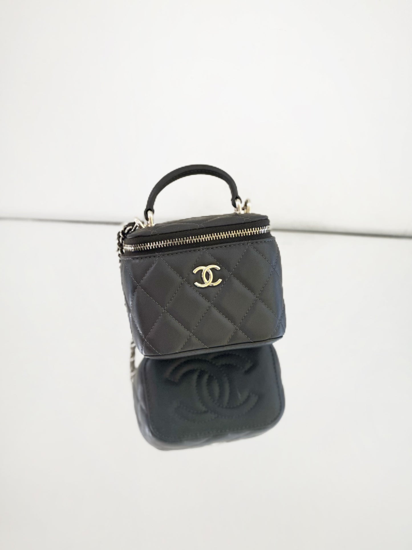 Chanel - 23A Handle Mini Vanity Case - Grained Calfskin Leather - Deep Chocolate Brown - (Mini)