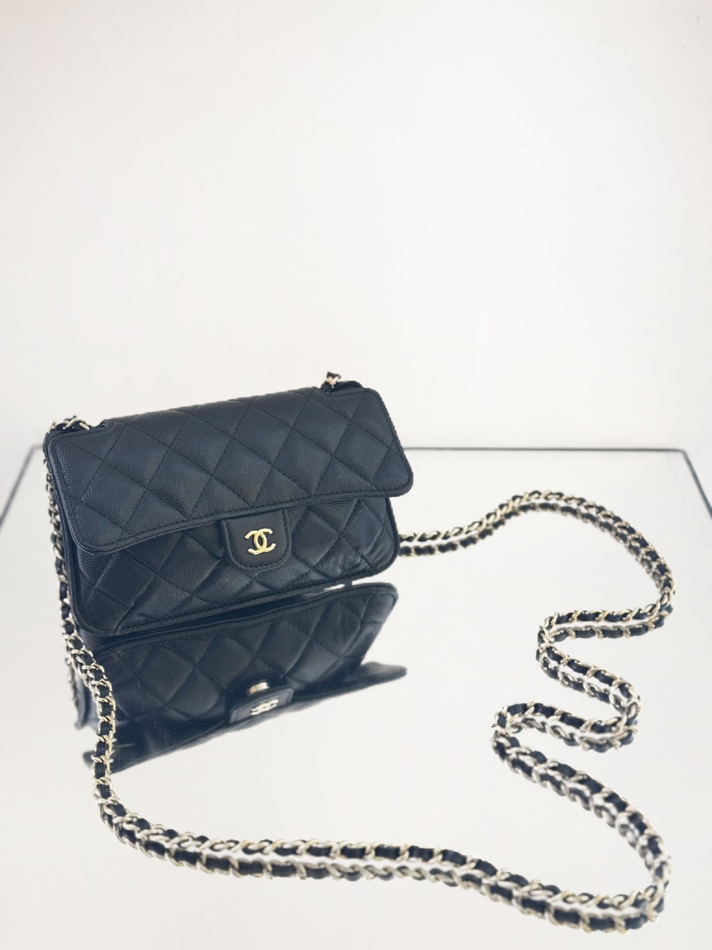 Chanel - 2-in-1 Folding Canvas Tote with Detachable Mini Flap Bag - Canvas and Grained Leather - Blue, White, and Black - (Large)