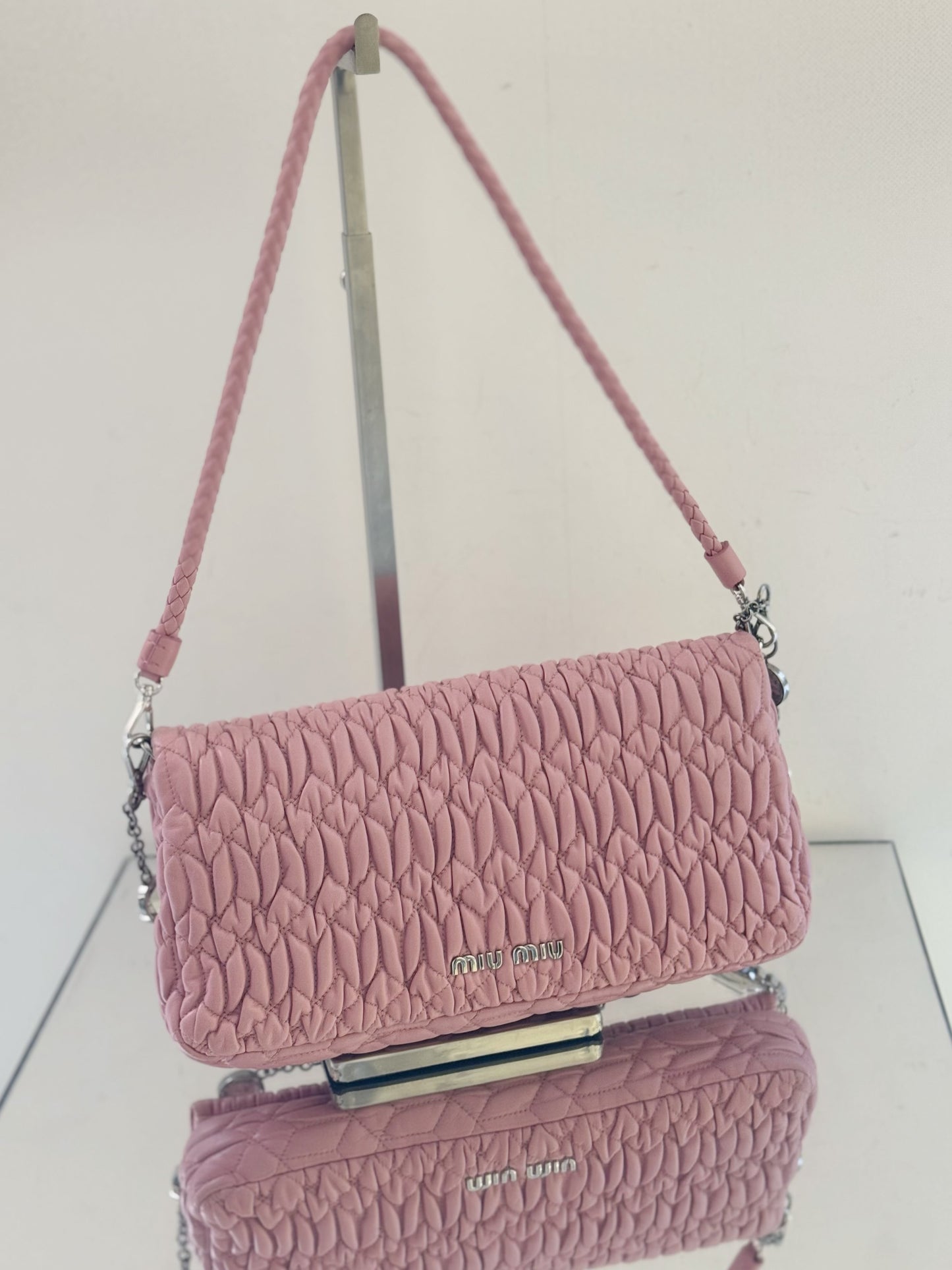 Miu Miu - Matelasse Jewel Chain Shoulder Bag - Leather - Pink - (Large)