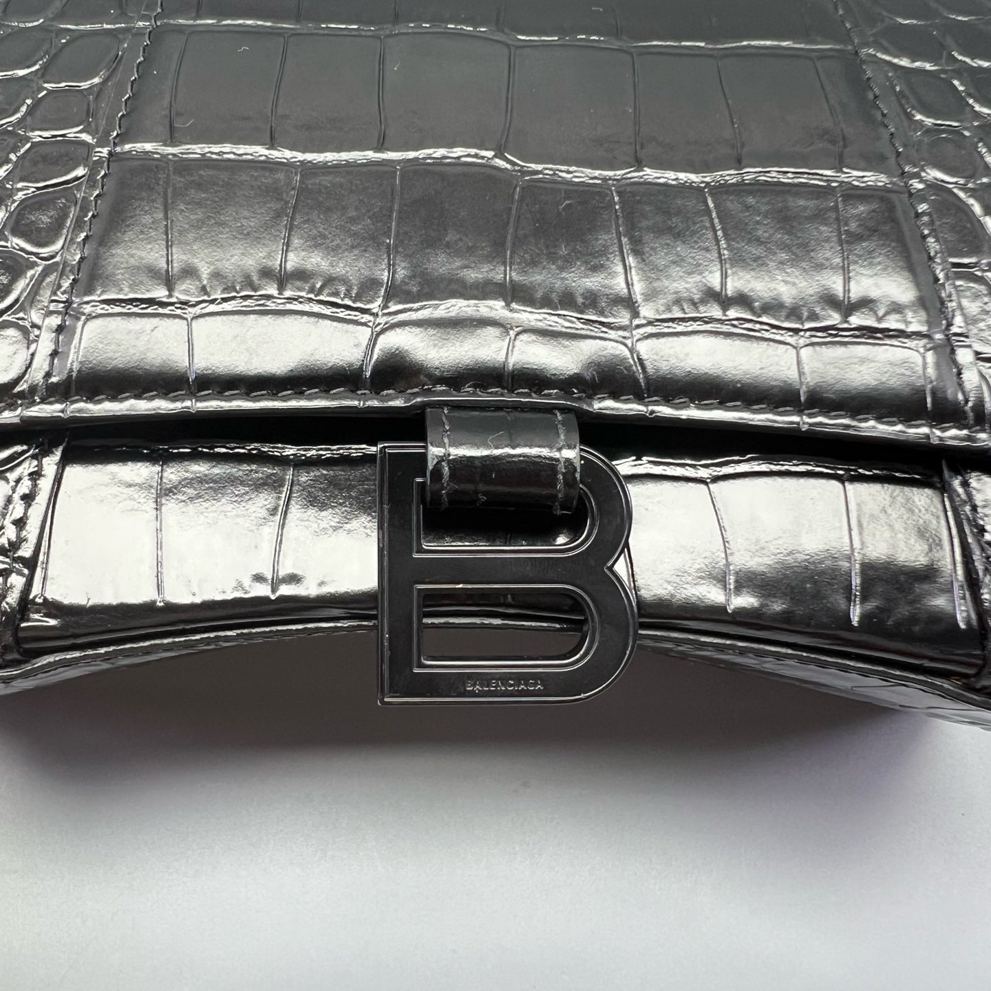 Balenciaga - Hourglass Bag - Crocodile-embossed calfskin leather - Black - (mini)
