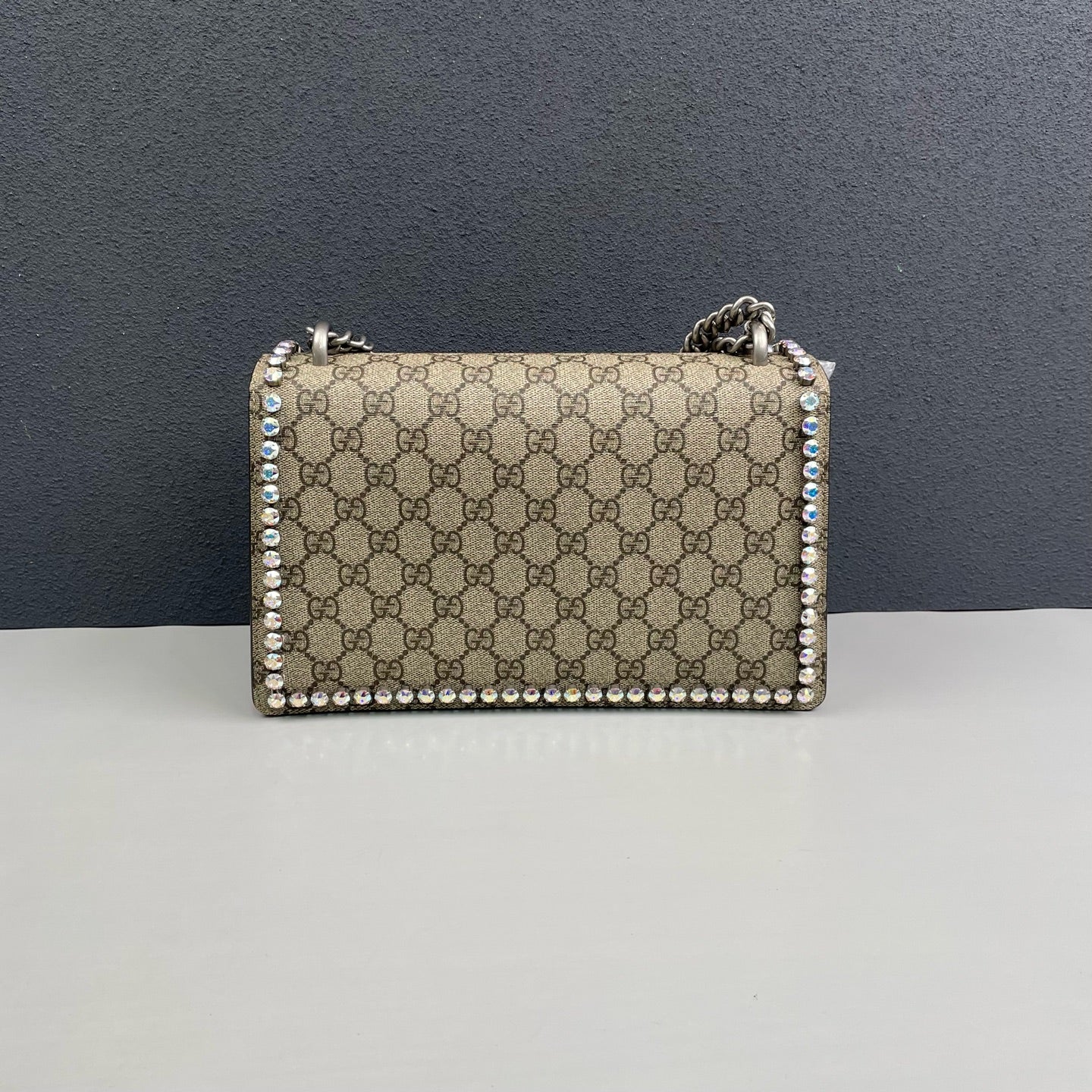Gucci - Dionysus Medium Shoulder Bag with Crystals - GG Supreme canvas with pink suede and rhinestone embellishments - Beige, Pink, Multicolour - (Medium)