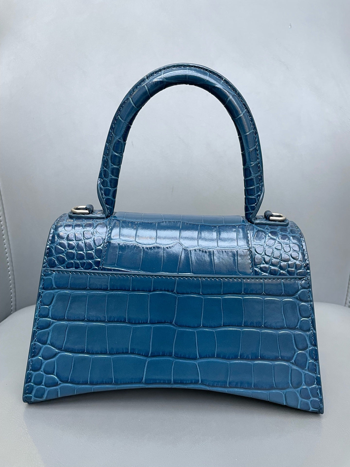 Balenciaga - Hourglass XS - Leather - Midnight Blue with Silver-Tone Hardware - (small)