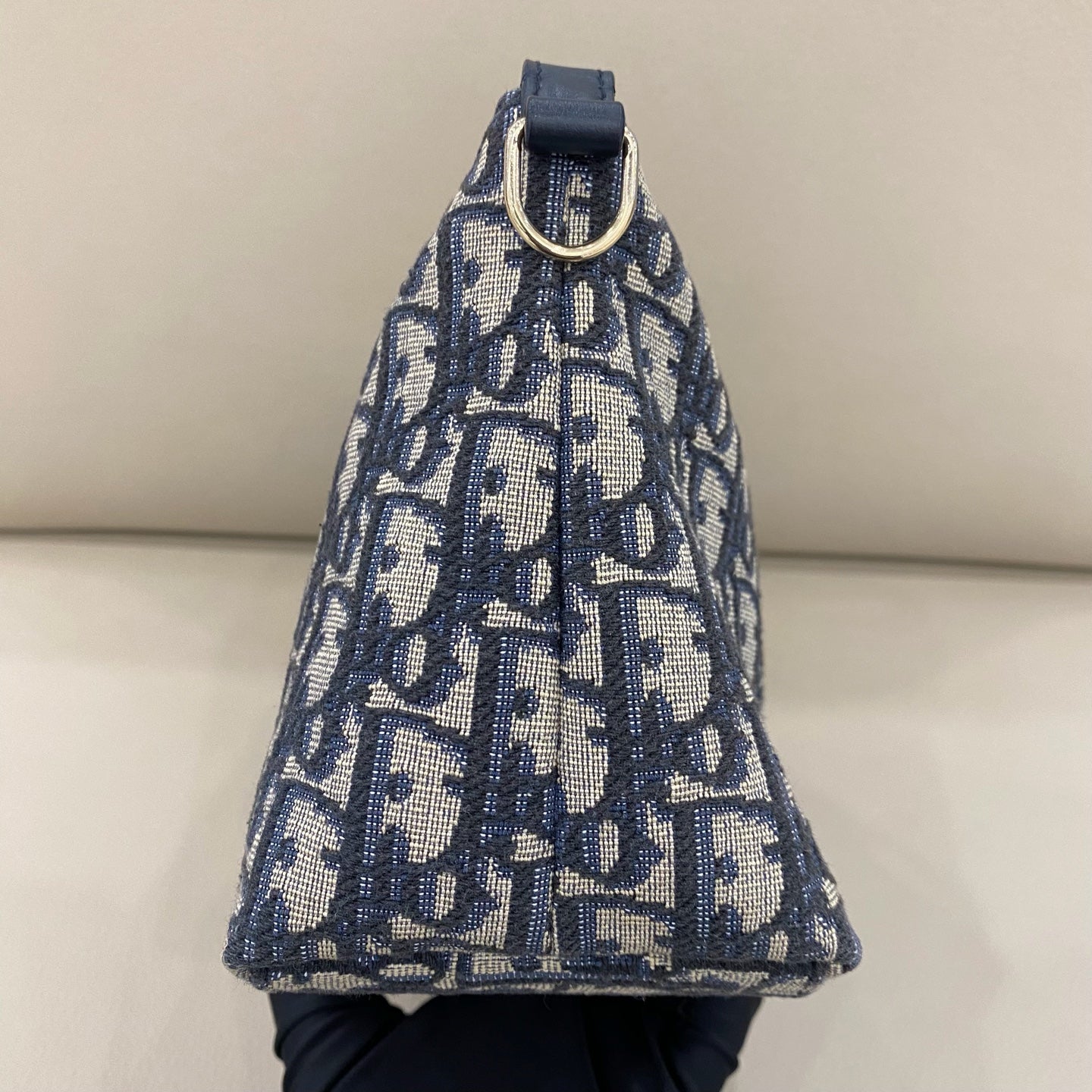 Dior - Oblique Hobo Bag - Embroidered canvas with leather trim - Navy - (small)
