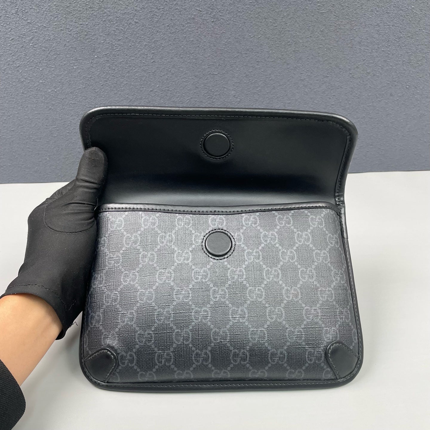 Gucci - GG Supreme Belt Bag - Coated canvas with leather trim - Black - (small)