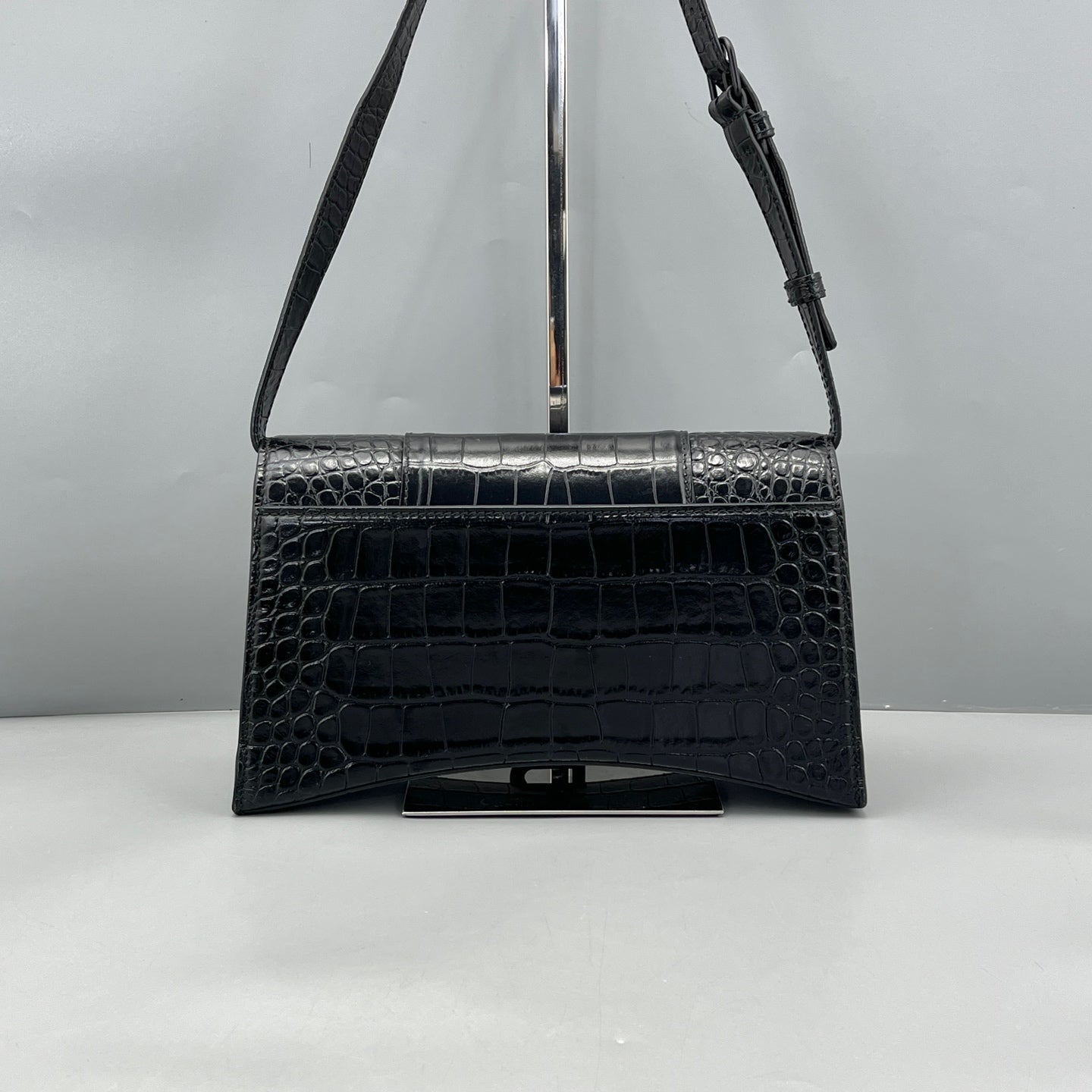 Balenciaga - Hourglass Mini - Calfskin leather with crocodile embossing - Black - (mini)