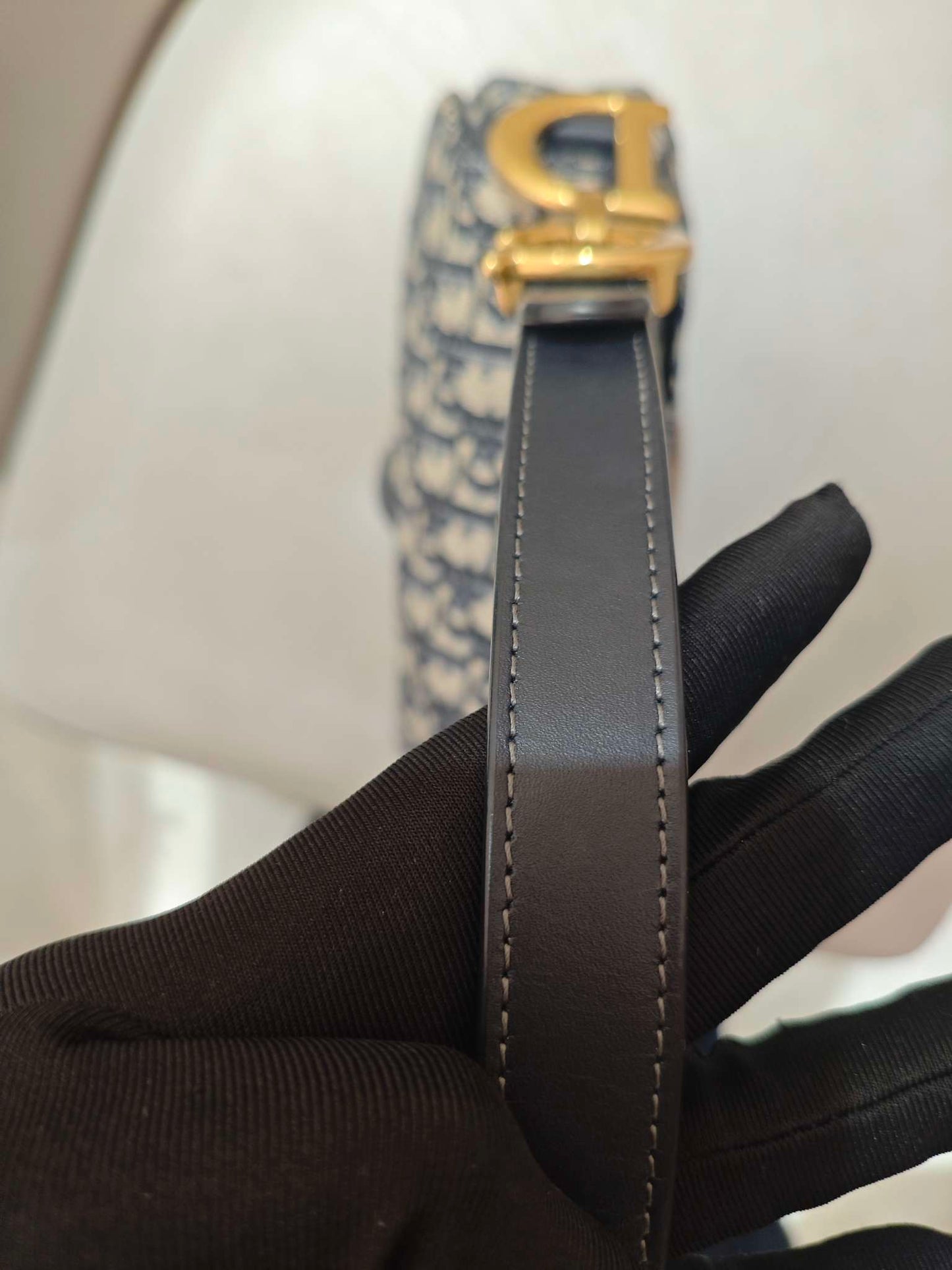 Dior - Saddle Bag - Dior Oblique Jacquard Canvas with Leather Trim - Navy Blue and Beige - (Medium)