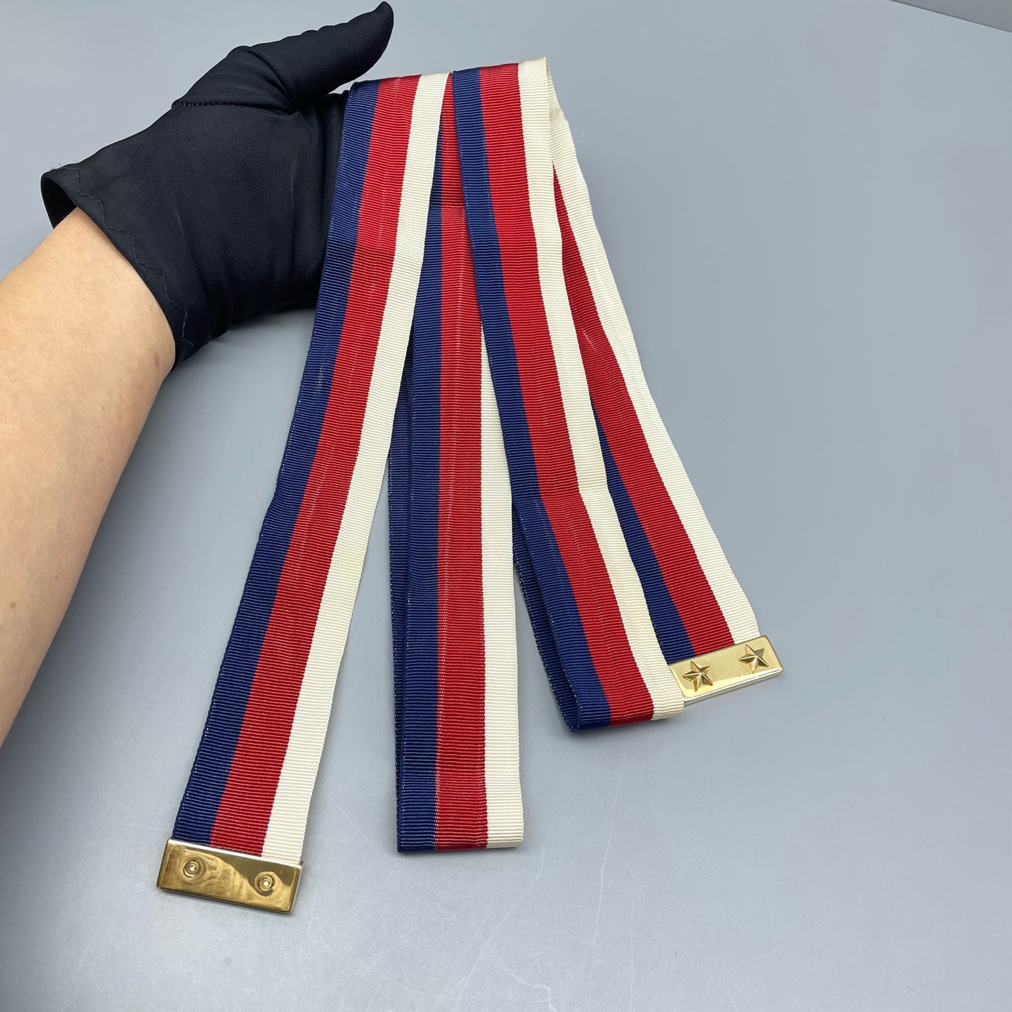 Gucci - Sylvie - Leather - White with Navy, Red, and Blue Web Stripe - (medium)