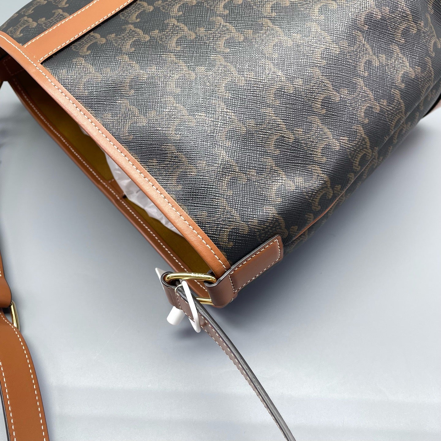 Celine - Triomphe Canvas Medium Bucket Bag - Triomphe coated canvas with calfskin leather trim - Brown - (Medium)