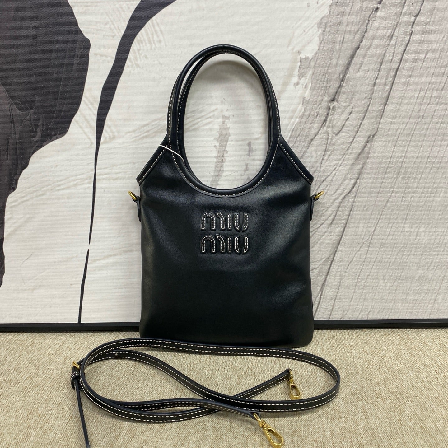MiuMiu - Ivy Mini Tote Bag - Leather - Black - (mini)