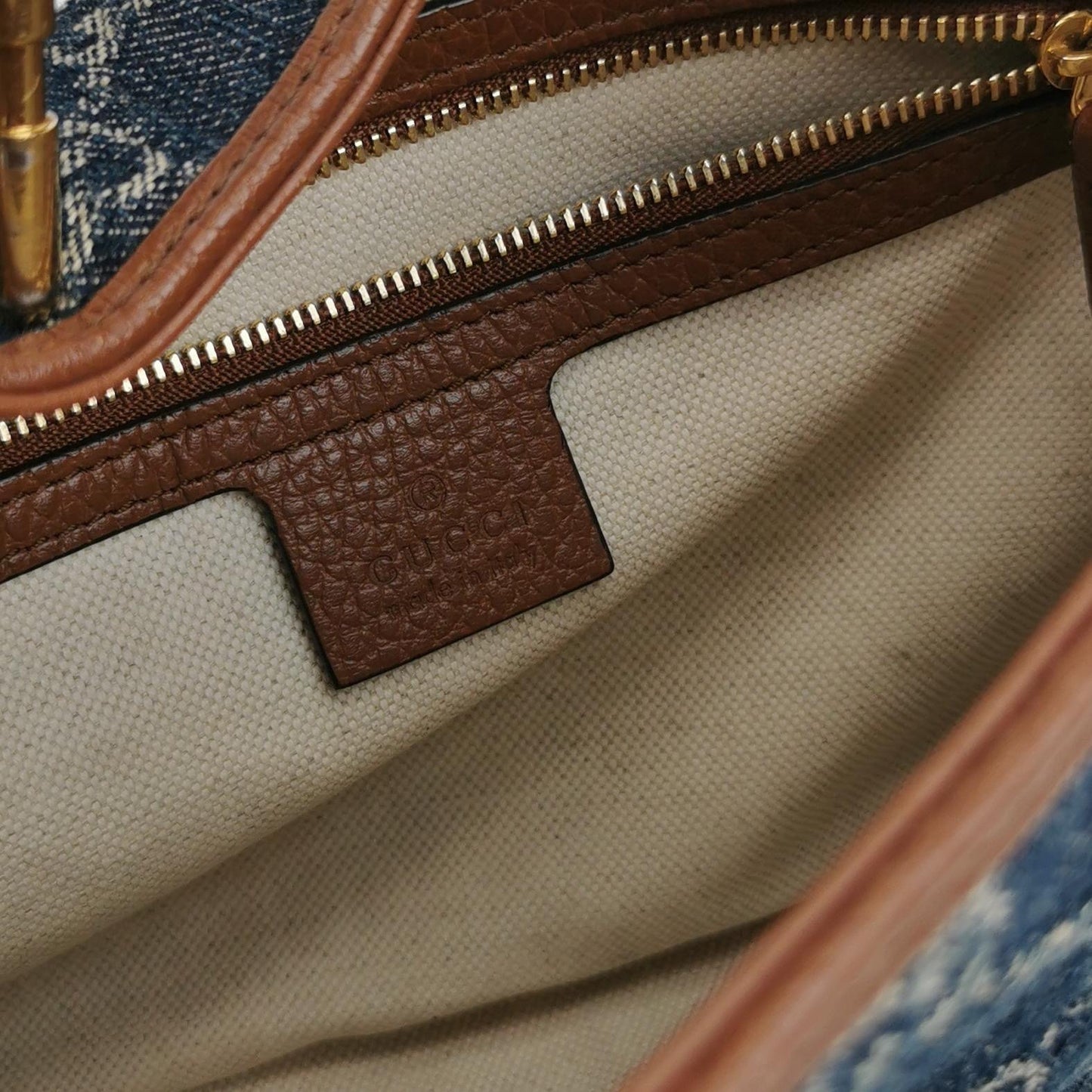Gucci - Jackie 1961 - Denim with pebbled leather trim - Blue and Brown - (Medium)