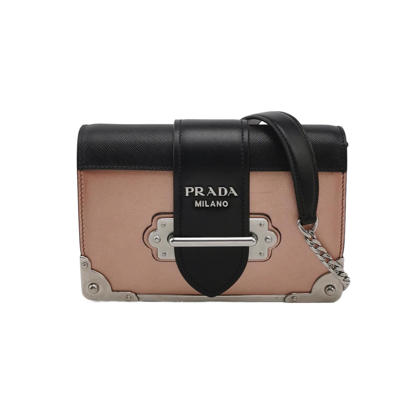 Prada - Cahier Small Box Bag - Saffiano leather and smooth leather - Metallic Rose Gold and Black - (small)