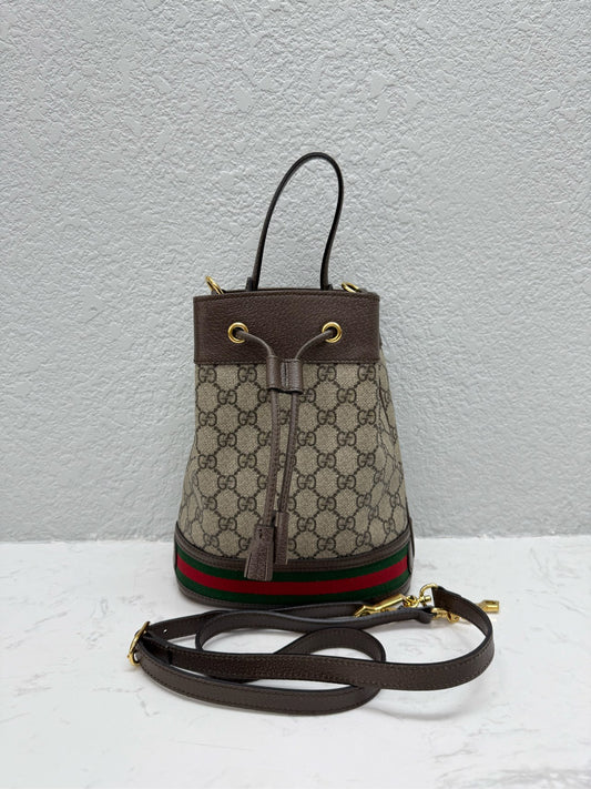 Gucci - Ophidia Bucket Bag - GG Supreme canvas with leather trim - Beige GG Supreme canvas with brown leather trim and red/green Web stripe - (mini)