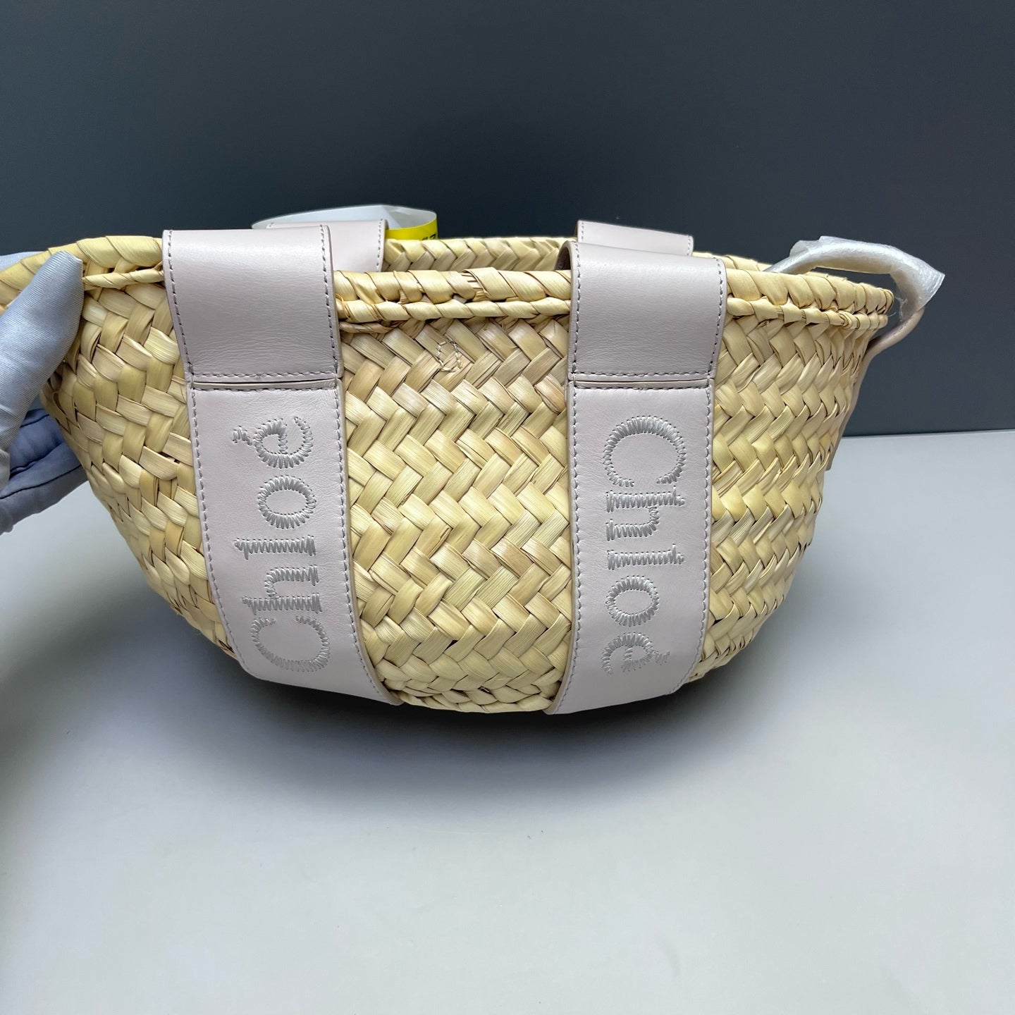 Chloe - Sense Basket Bag - Wicker and Leather - Beige with Light Purple Accents - (mini)