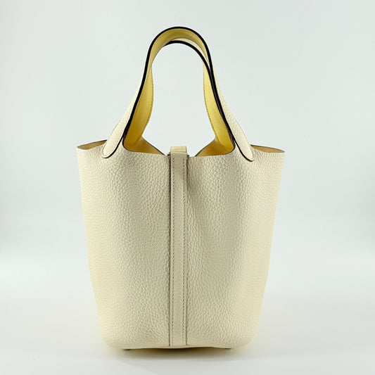 Hermès - Picotin Lock 18 - Clemence leather - Creamy White with Yellow accents - (mini)