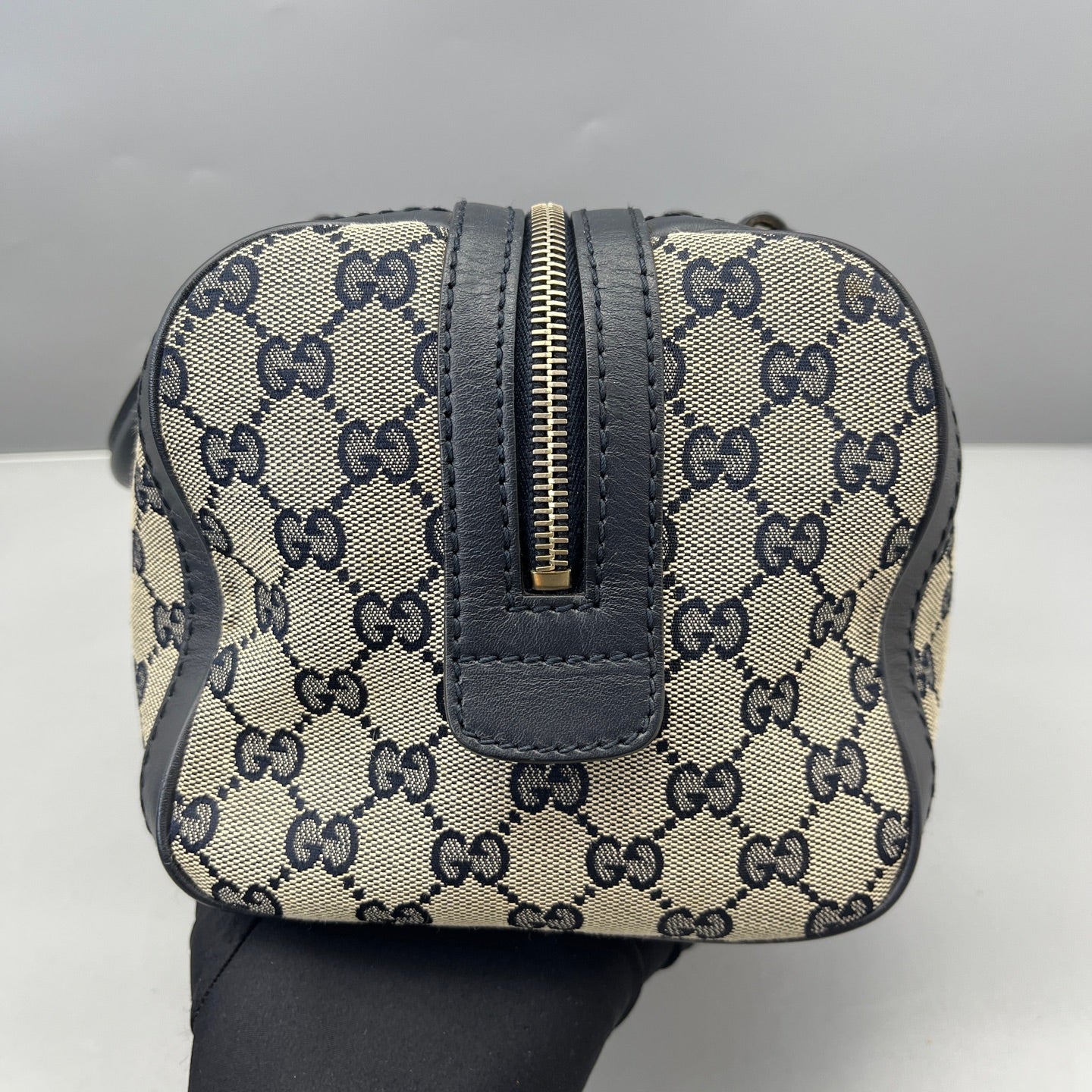 Gucci - GG Monogram Boston Bag with Web Stripe - Canvas with Leather trim - Beige and Blue - (Small)