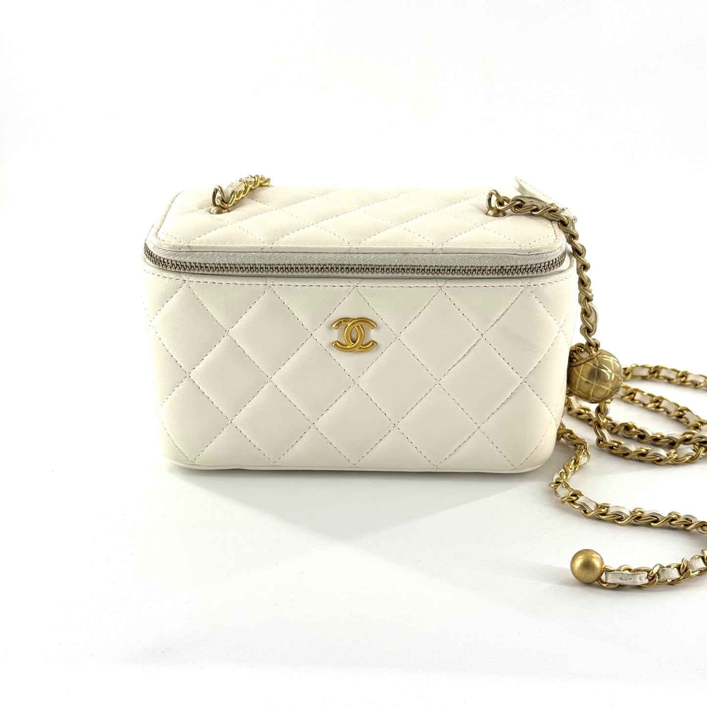 Chanel - Mini Vanity Case with Gold Ball - Lambskin leather - White - (mini)