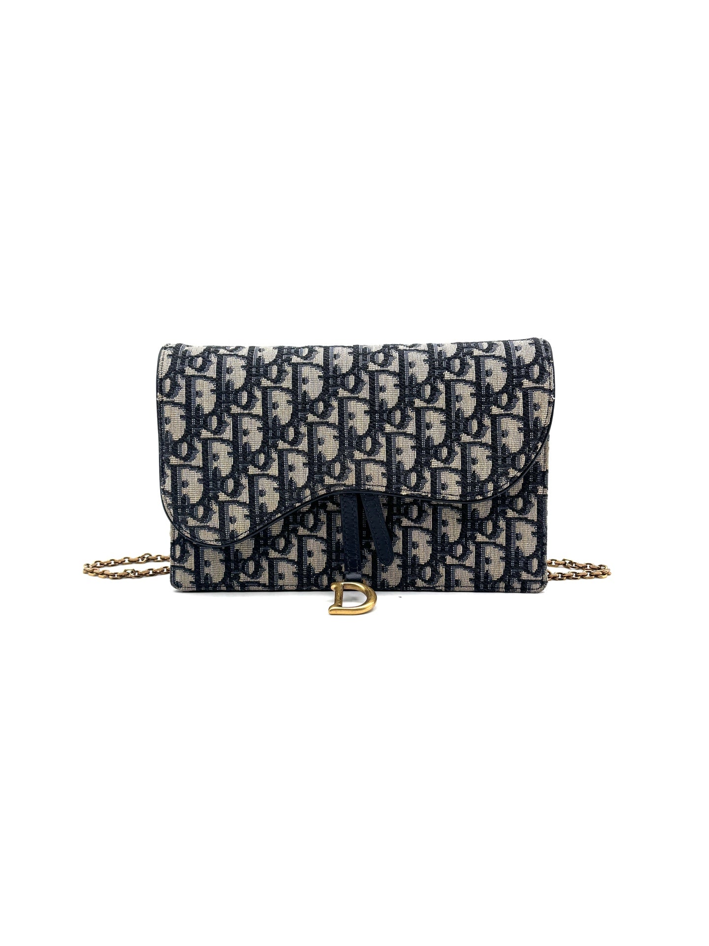 Dior - Saddle Oblique Wallet on Chain - Denim Oblique embroidered fabric - Blue - (mini)