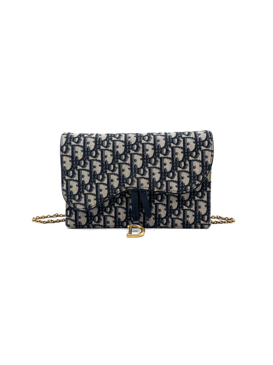Dior - Saddle Oblique Wallet on Chain - Denim Oblique embroidered fabric - Blue - (mini)