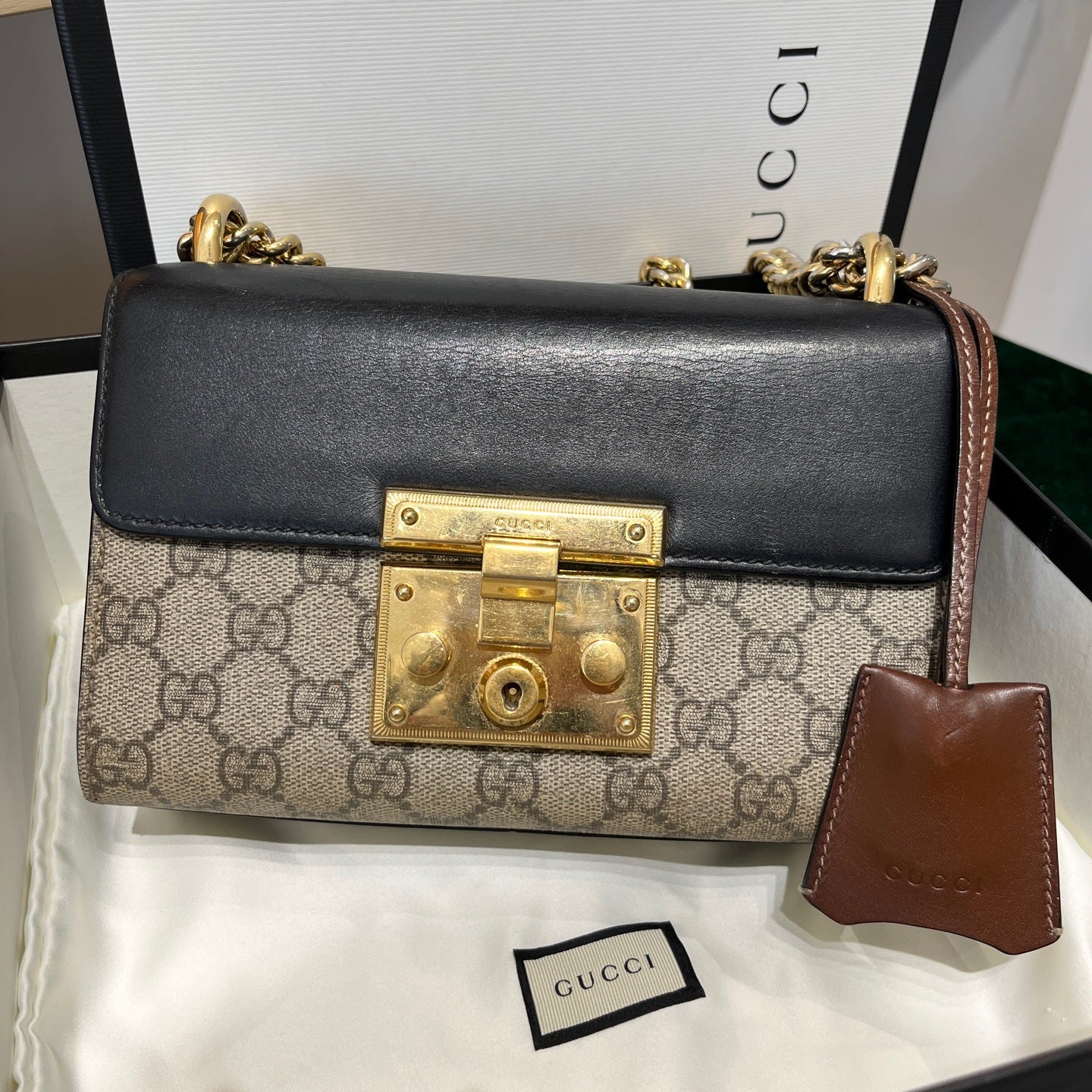 Gucci - Padlock Moonlight Treasure Box - GG Supreme canvas with leather trim - Beige and Brown with Black flap - (mini)