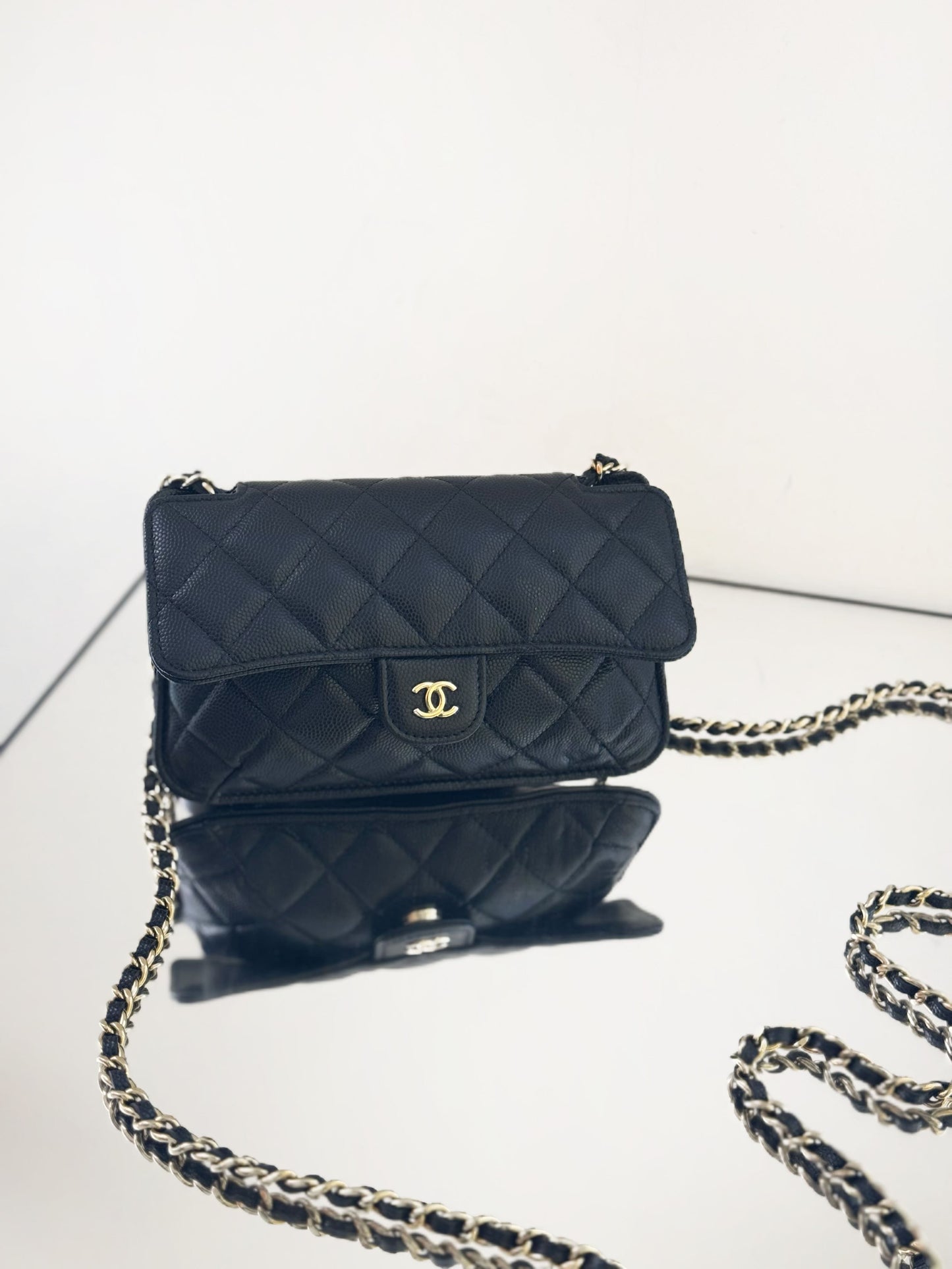Chanel - 2-in-1 Folding Canvas Tote with Detachable Mini Flap Bag - Canvas and Grained Leather - Blue, White, and Black - (Large)