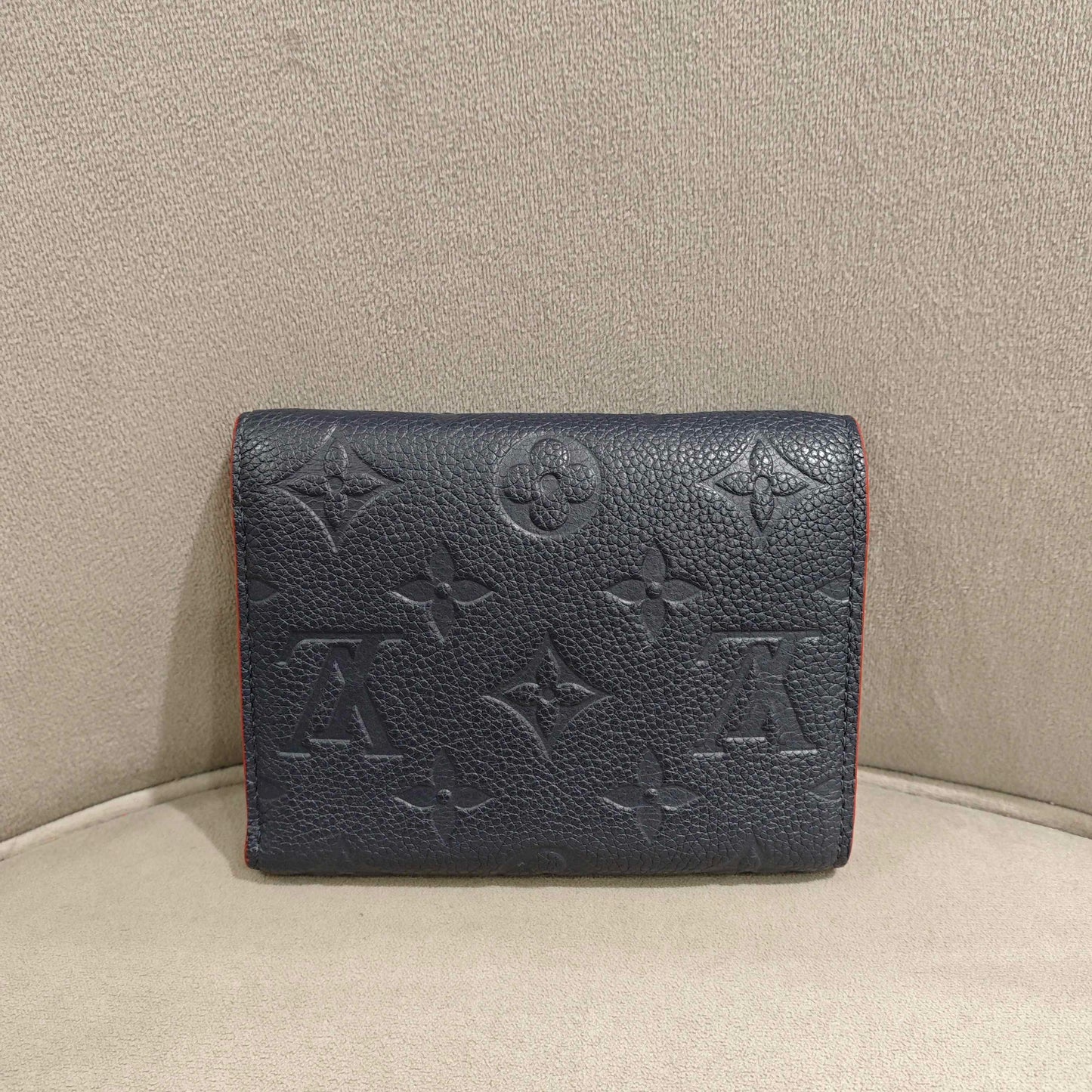 Louis Vuitton - Compact Flap Wallet - Grained leather with embossed Monogram pattern - Navy Blue with Red Glazing - (Small)