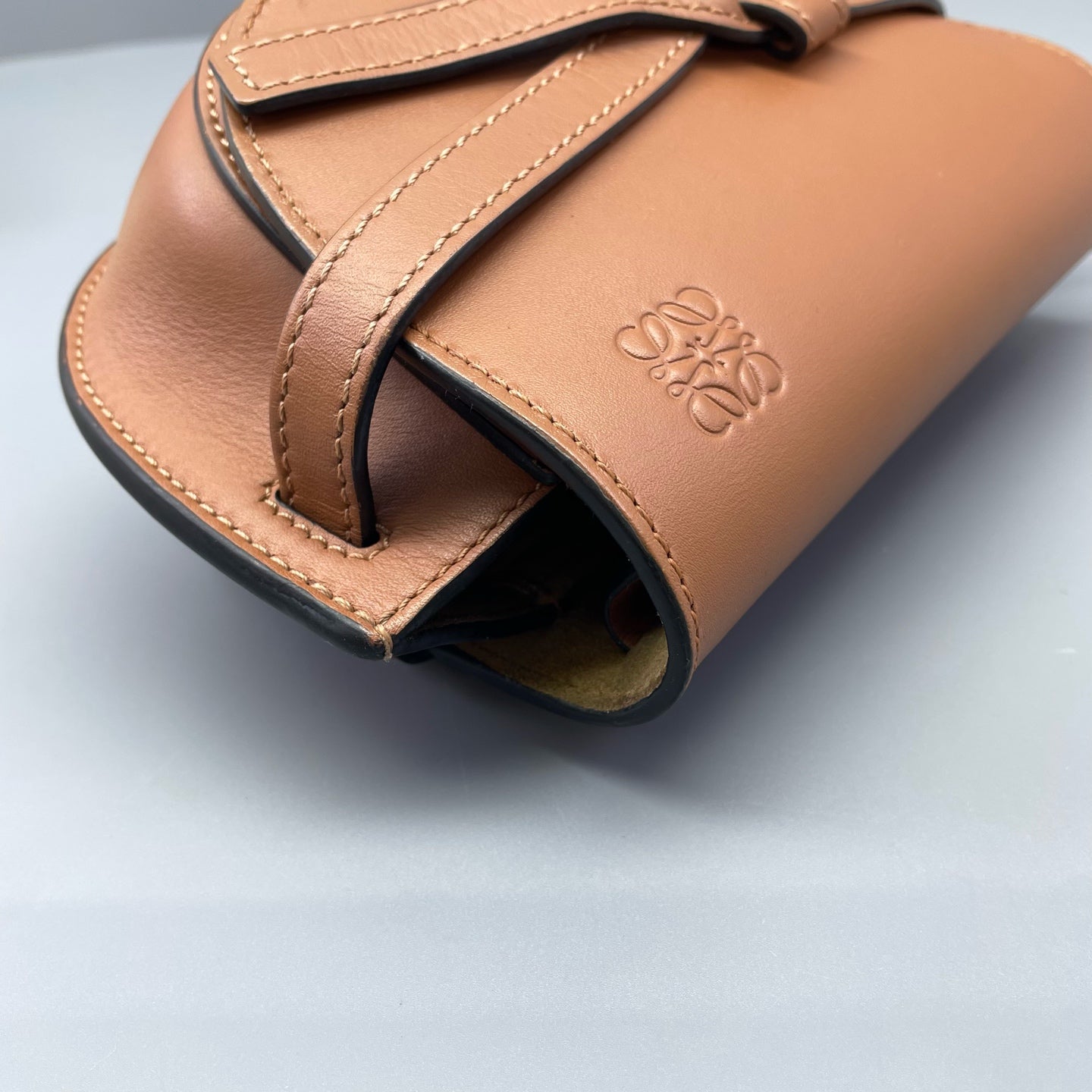Loewe - Gate Mini - Calfskin leather with suede lining, fabric strap - Caramel with beige/brown strap - (mini)