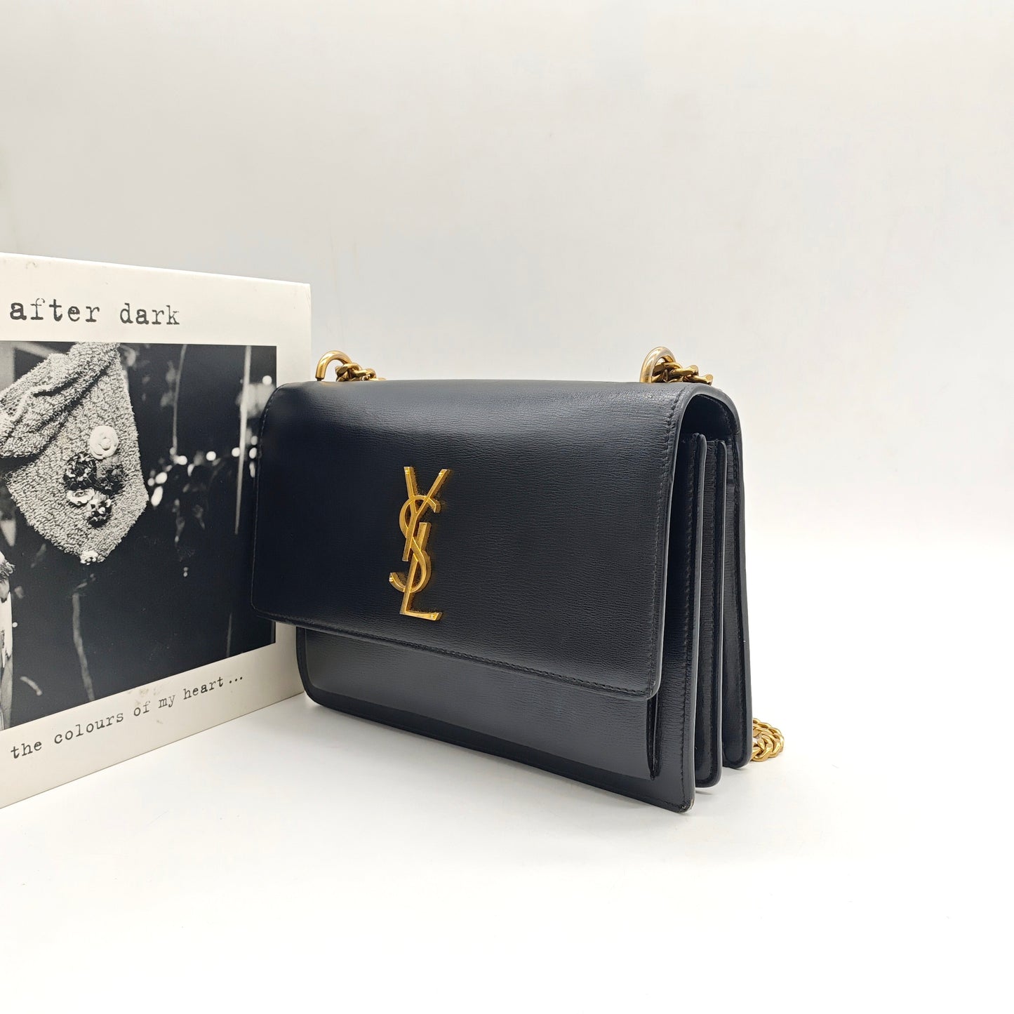 Saint Laurent - Sunset Bag - Grained cowhide leather - Black - (small)