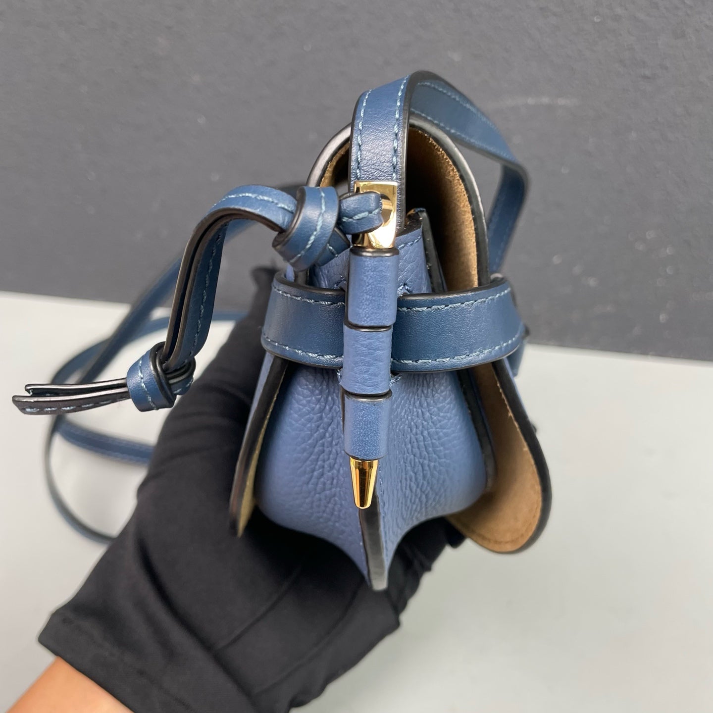Loewe - Gate Mini Crossbody Bag - Grained calfskin leather exterior with suede lining - Navy - (mini)