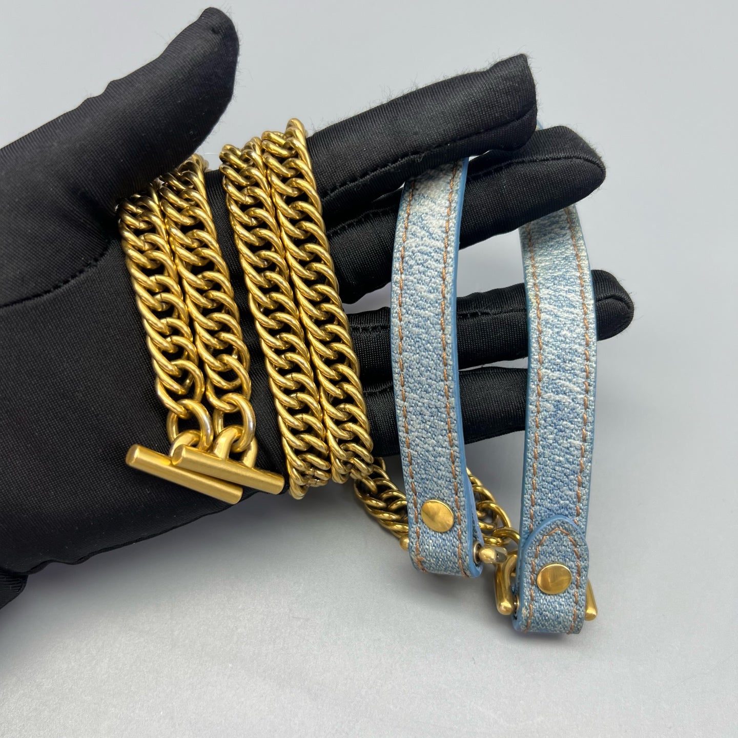 Balenciaga - BB Monogram Shoulder Bag L6681 - Denim with leather trim - Blue - (small)