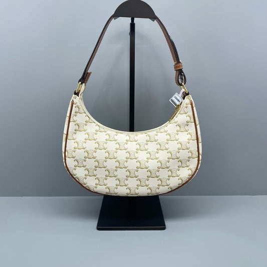 Celine - Triomphe Ava Shoulder Bag - Coated canvas with leather trim - White - (small)