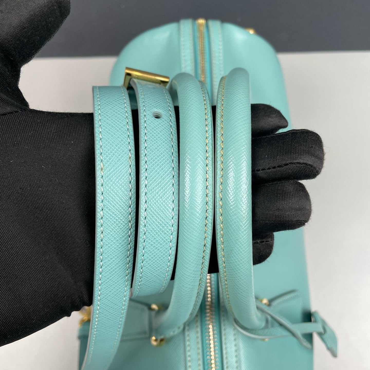 Prada - Saffiano Lux Boston Bag - Saffiano leather - Aqua Blue - (medium)