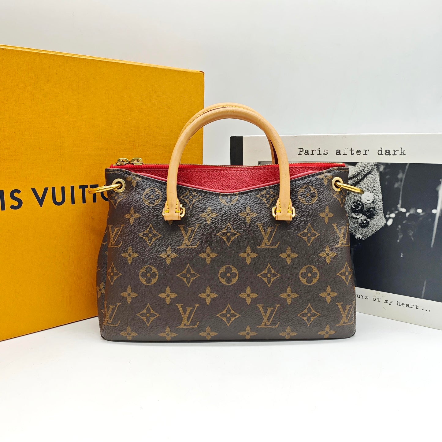 Louis Vuitton - Pallas Monogram - Monogram coated canvas with Vachetta leather trim and red leather lining - Brown with Red Accents - (Small)
