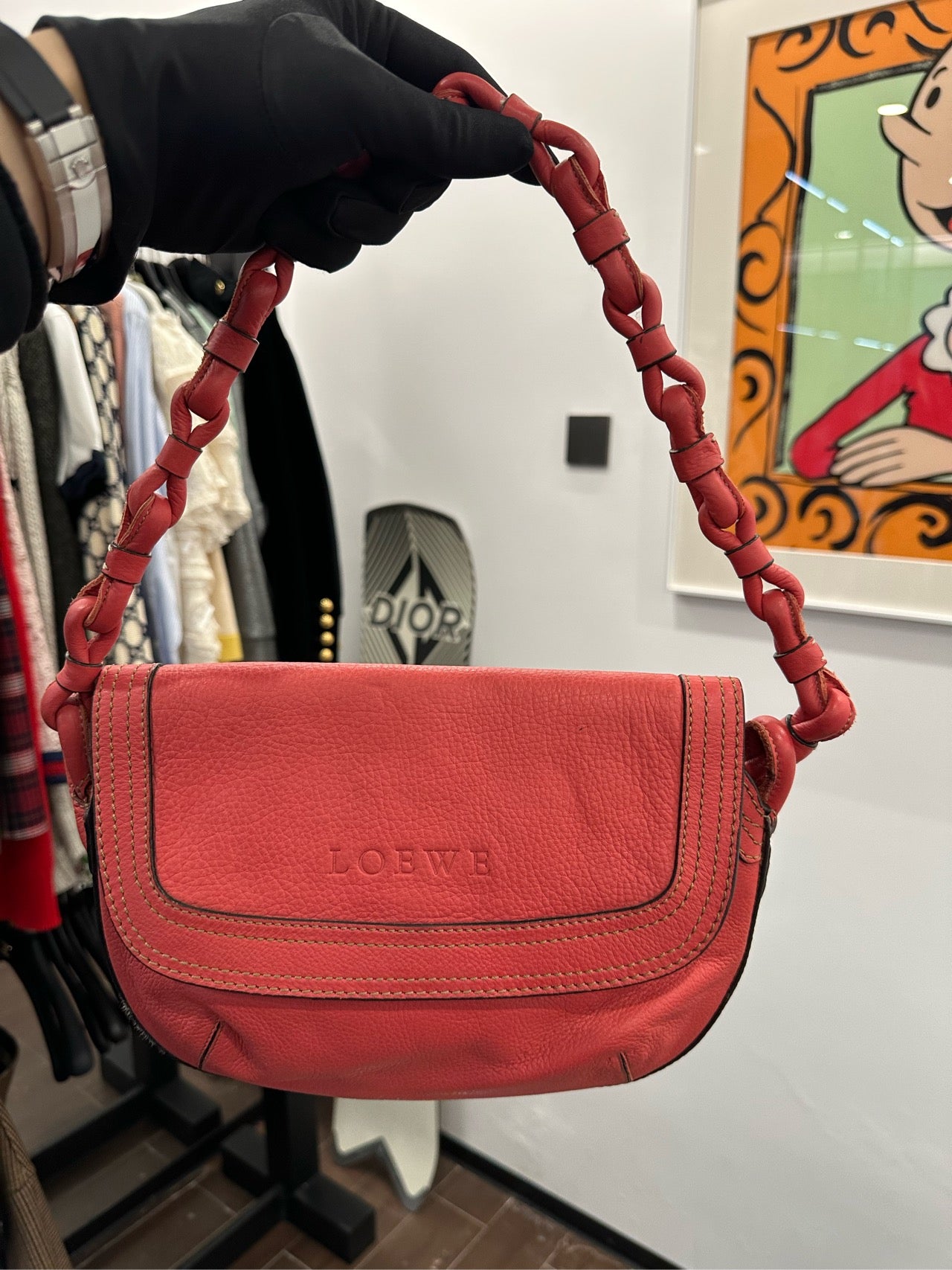 Loewe - Woven Strap Flap Shoulder Bag - Leather - Red - (Small)