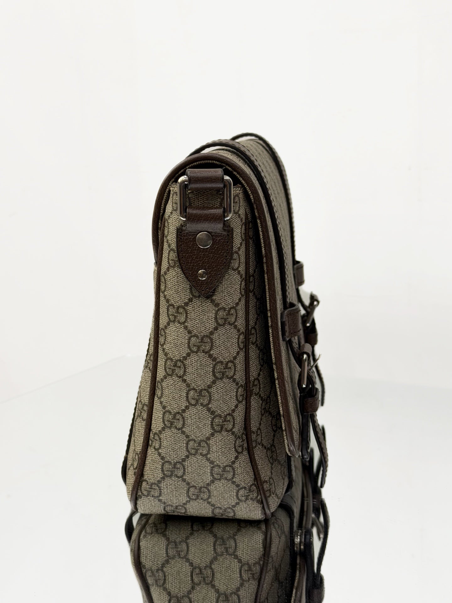Gucci - Retro GG Messenger Bag - GG Supreme canvas with leather trim - Beige and Brown - (medium)