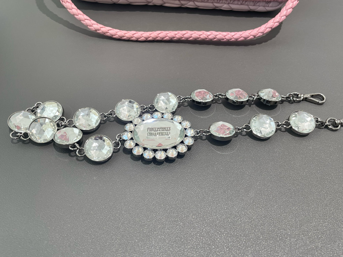 Miu Miu - Matelassé Crystal Chain Bag - Lambskin leather - Pink - (small)