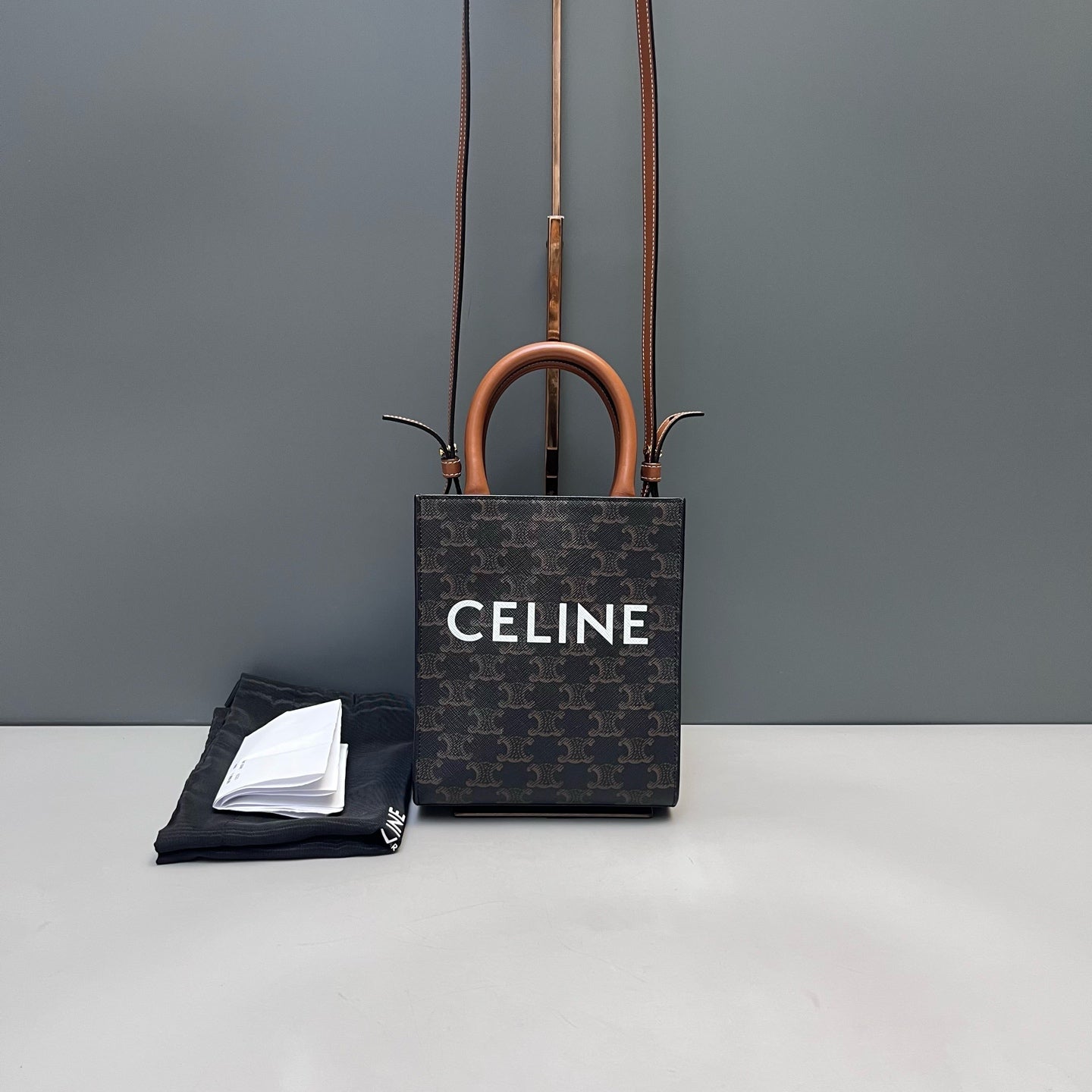 Celine - Triomphe Monogram Mini Vertical Cabas - Triomphe coated canvas with leather trim - Dark Brown - (Mini)